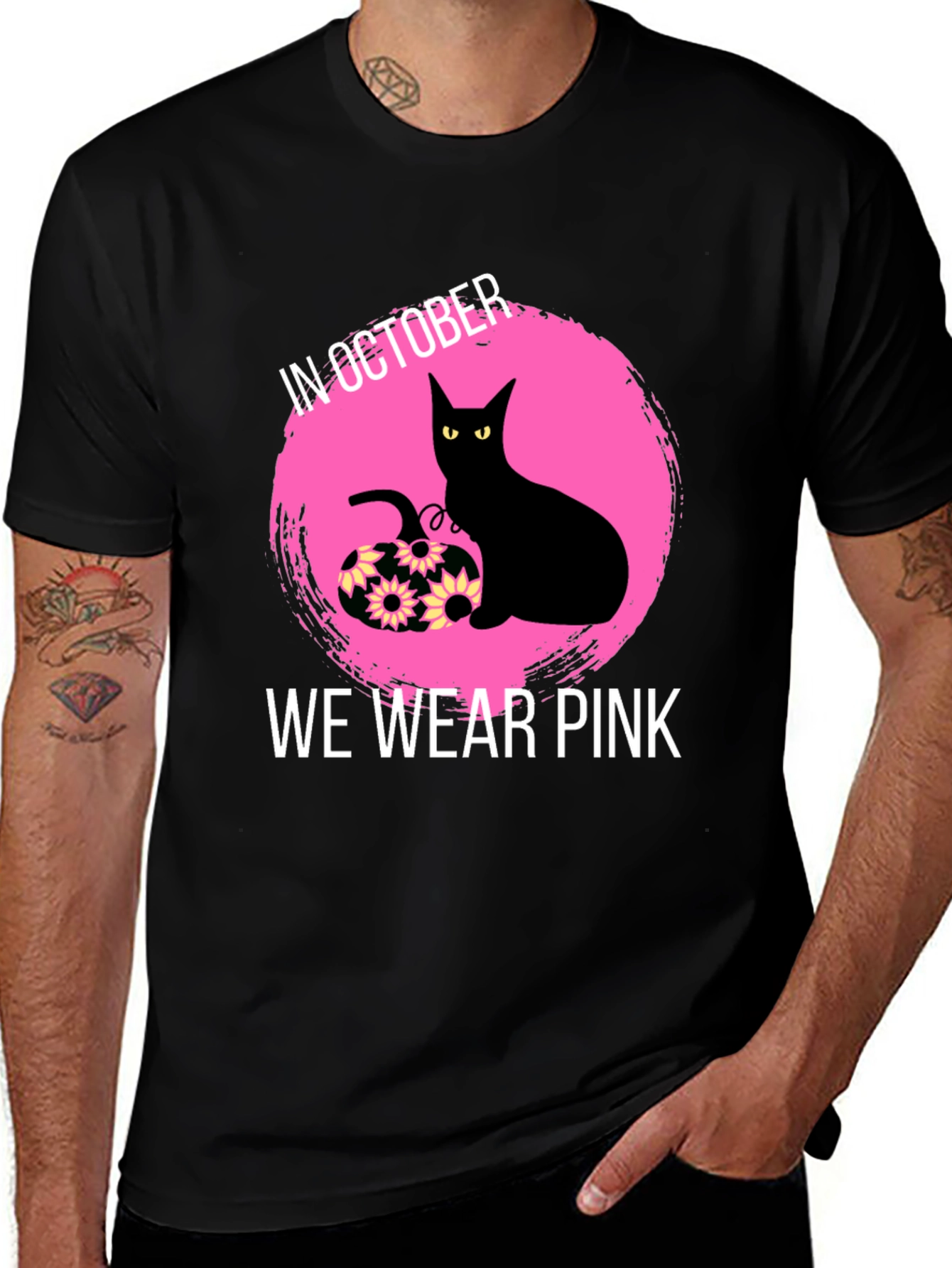 Variant 2 of October Breast Cancer Awareness Black Cat T-Shirt
