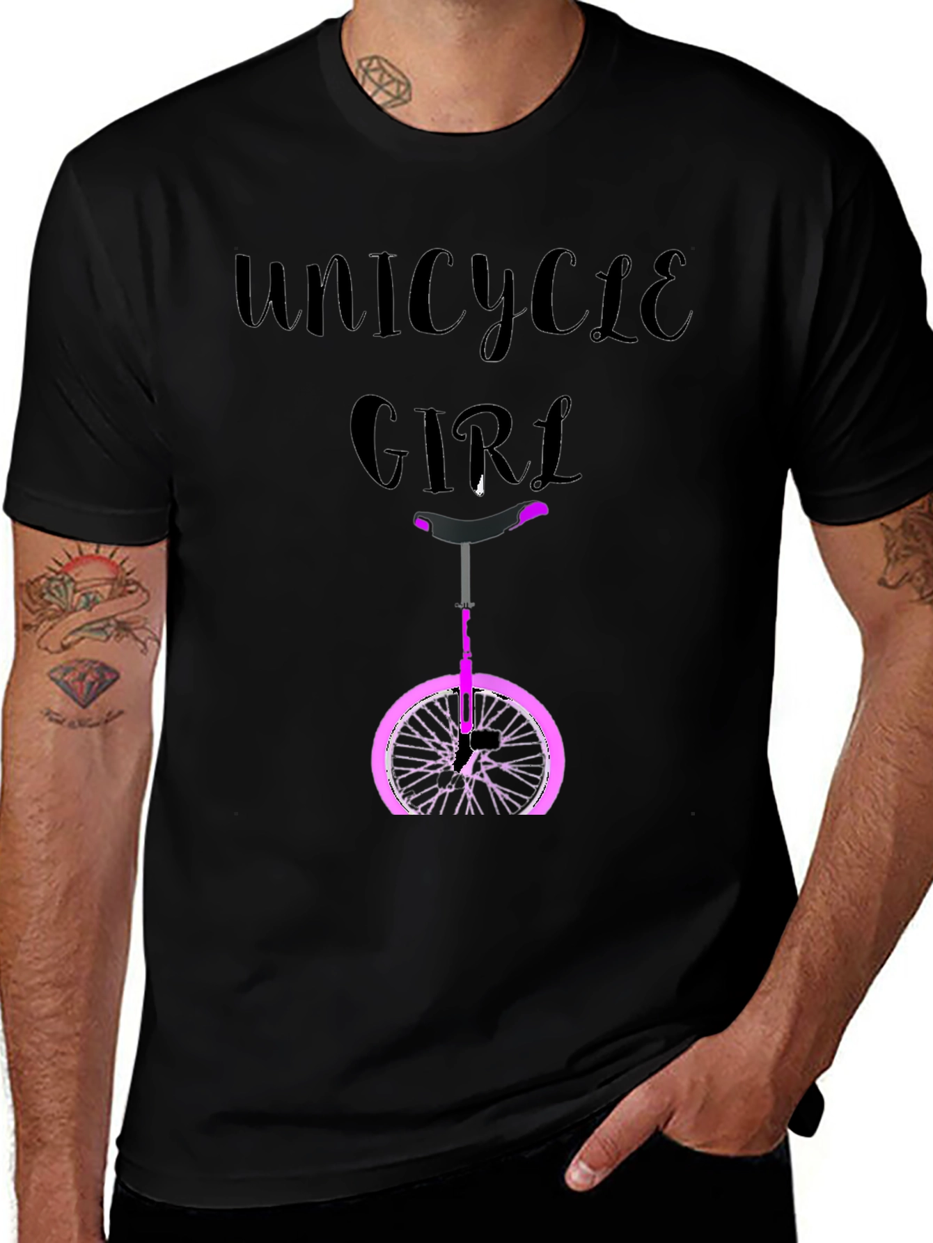 Variant 2 of Unicycle Girl Graphic Tee - Black Cotton Casual T-Shirt