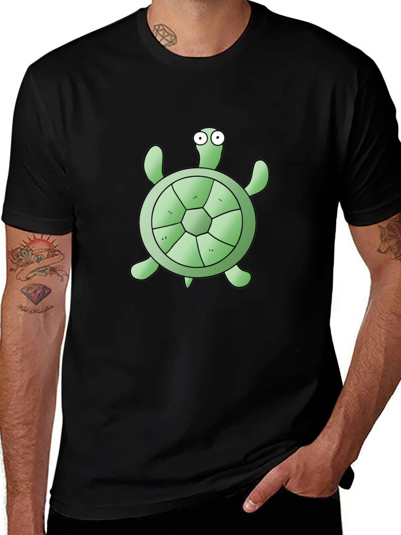 Variant 12 of Cartoon Turtle Graphic Tee - Black Cotton T-Shirt