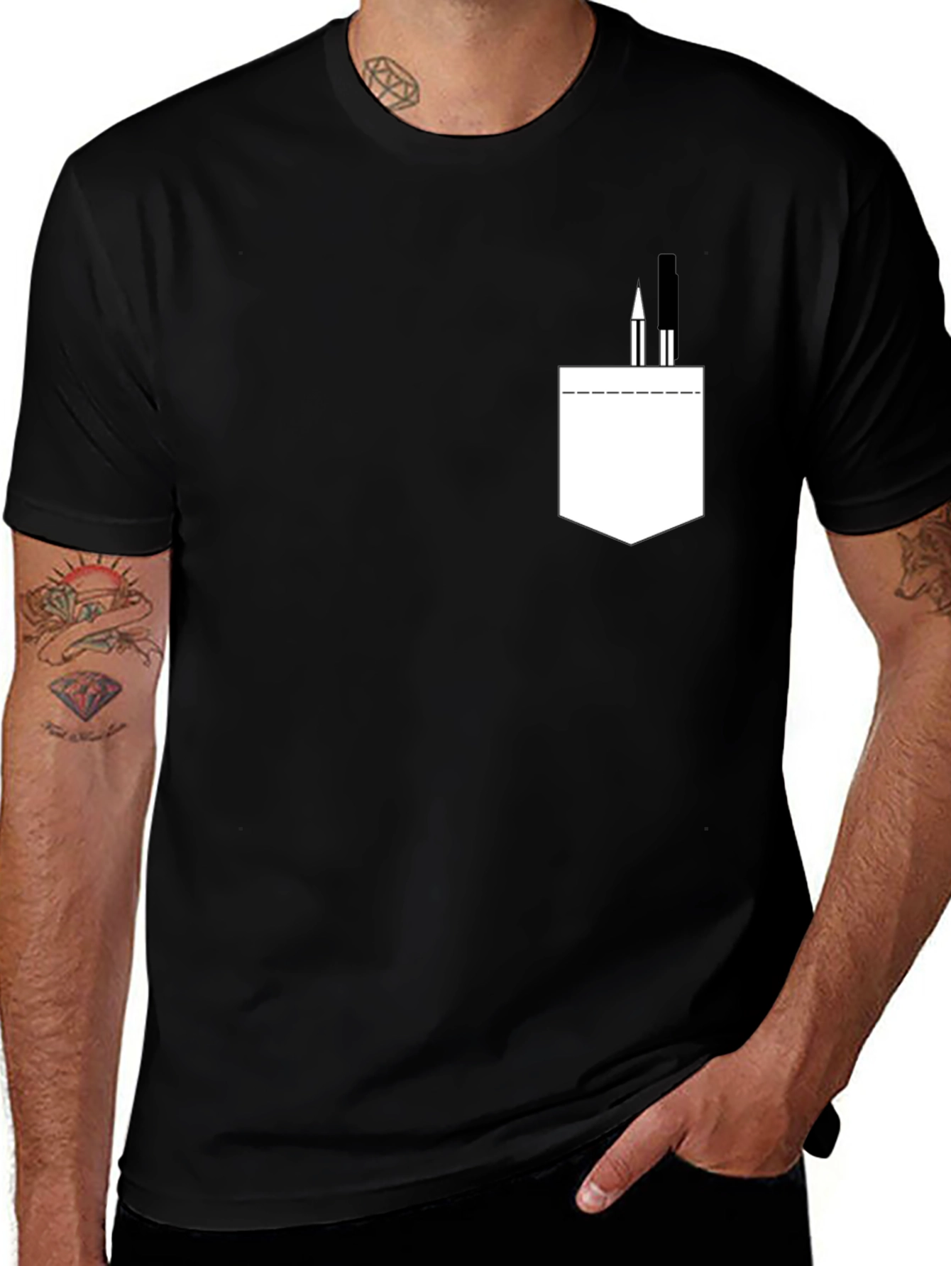 Variant 29 of Pocket Pen Graphic Tee - Black Cotton Blend T-Shirt