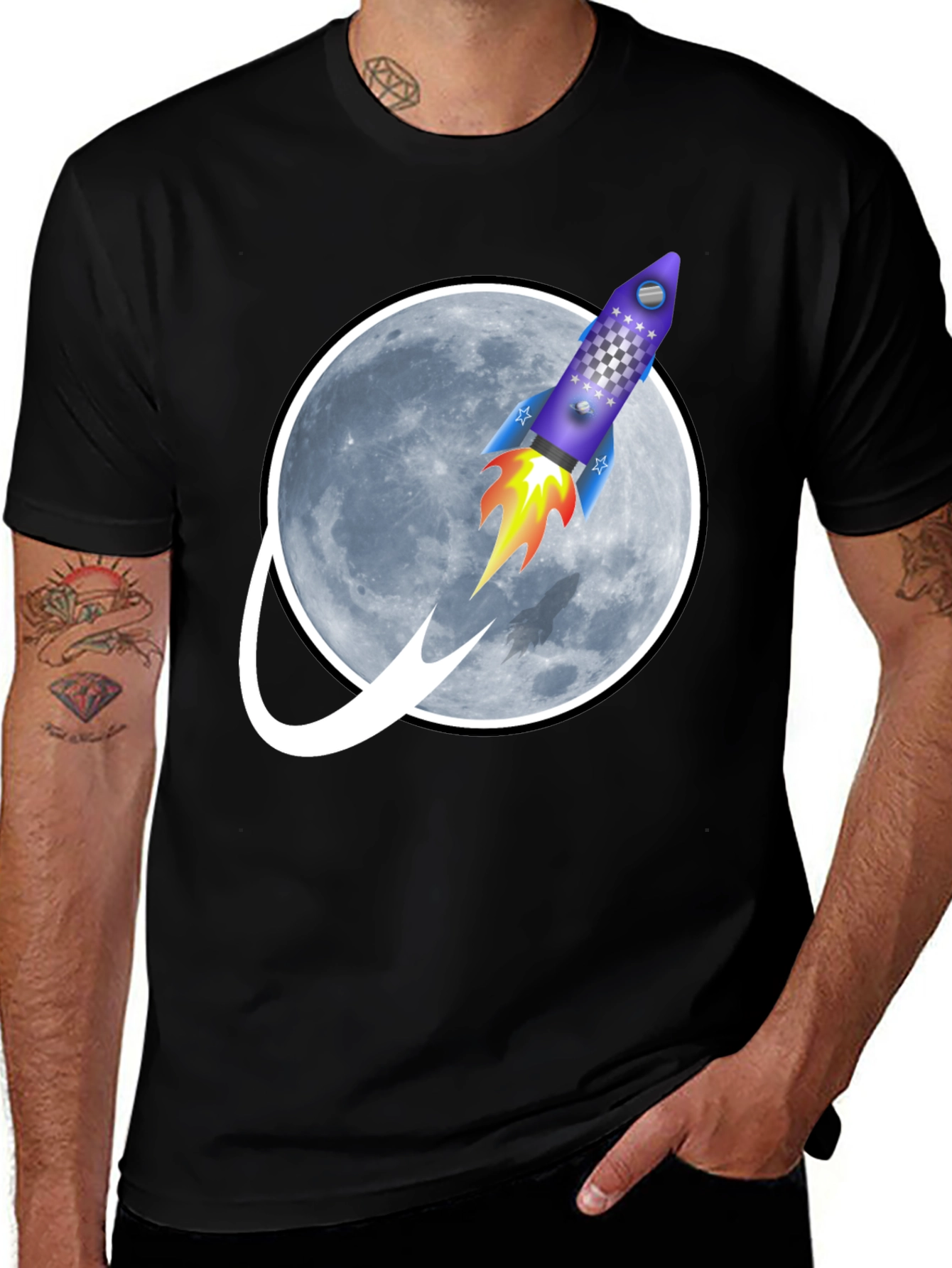 Variant 23 of Rocket to the Moon Graphic Tee - Black T-Shirt