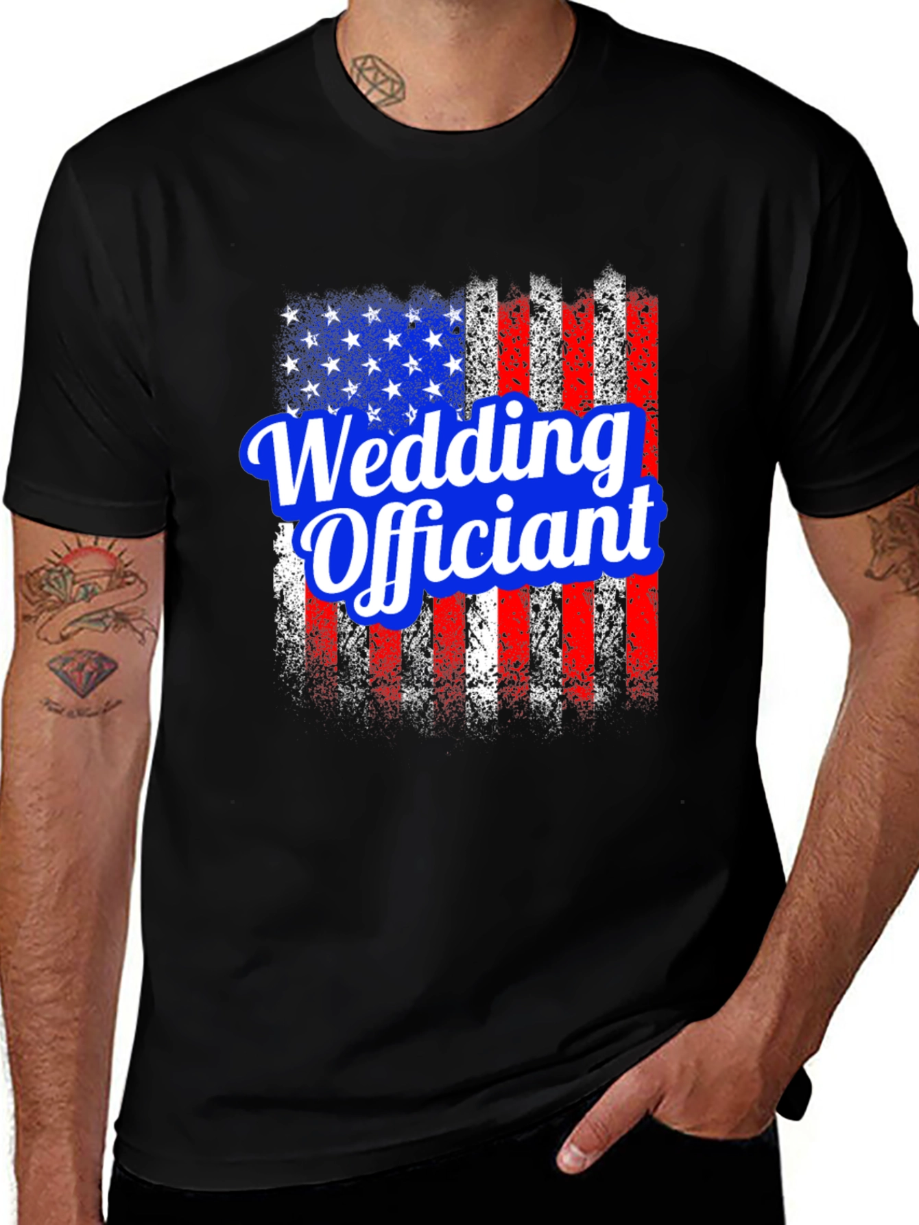 Variant 17 of Wedding Officiant Patriotic American Flag T-Shirt