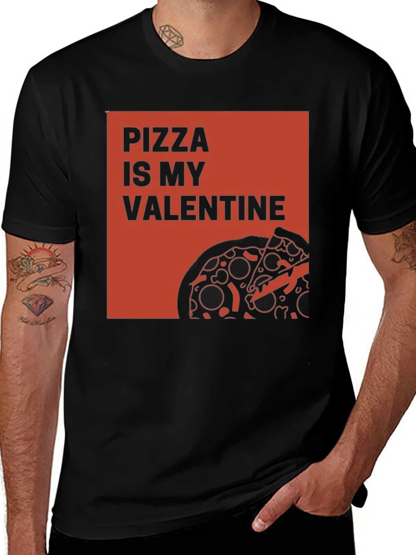 Variant 8 of Pizza Is My Valentine Graphic Tee - Black Casual T-Shirt