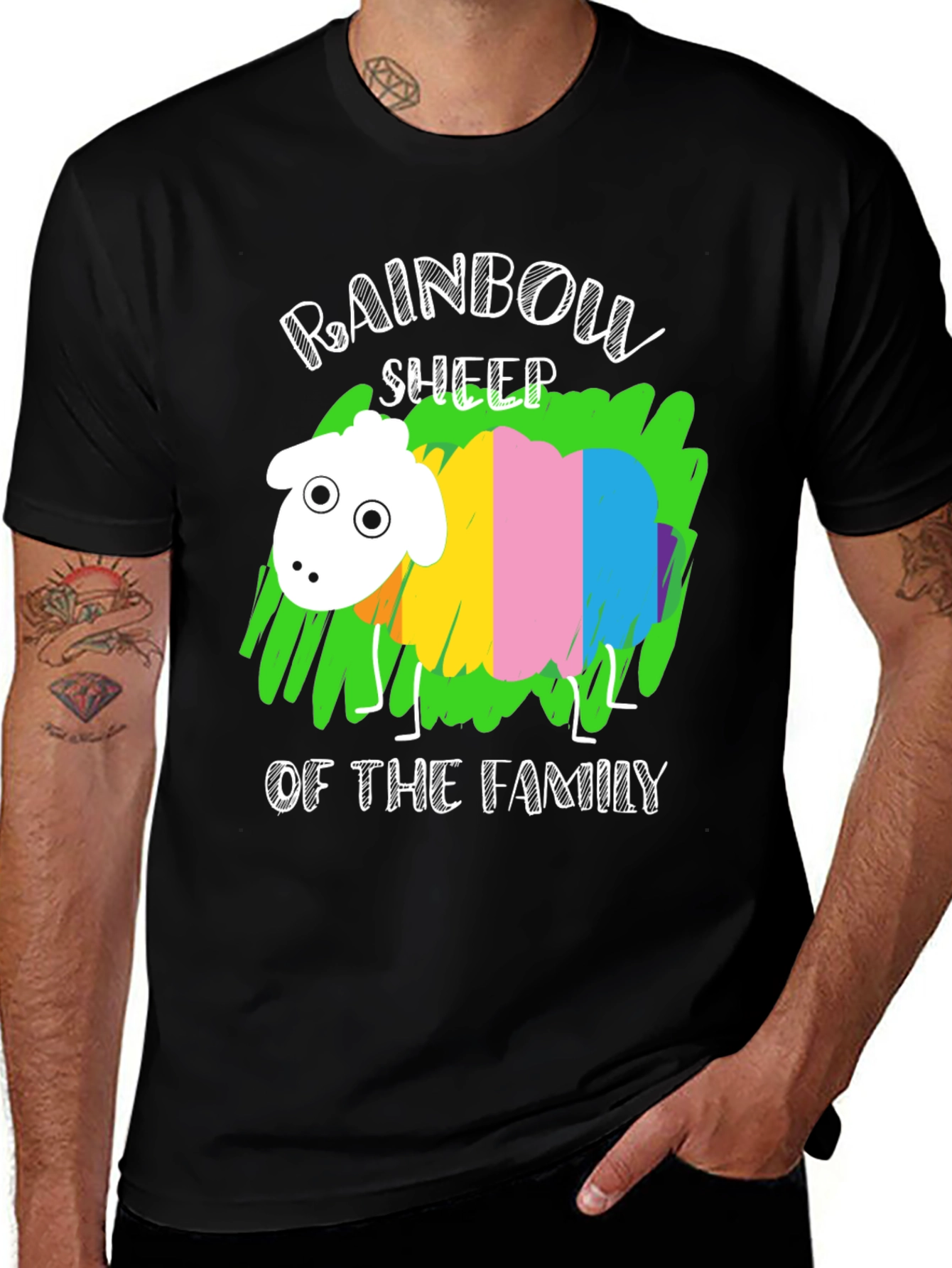 Rainbow Sheep Family T-Shirt, Novelty Pride Tee