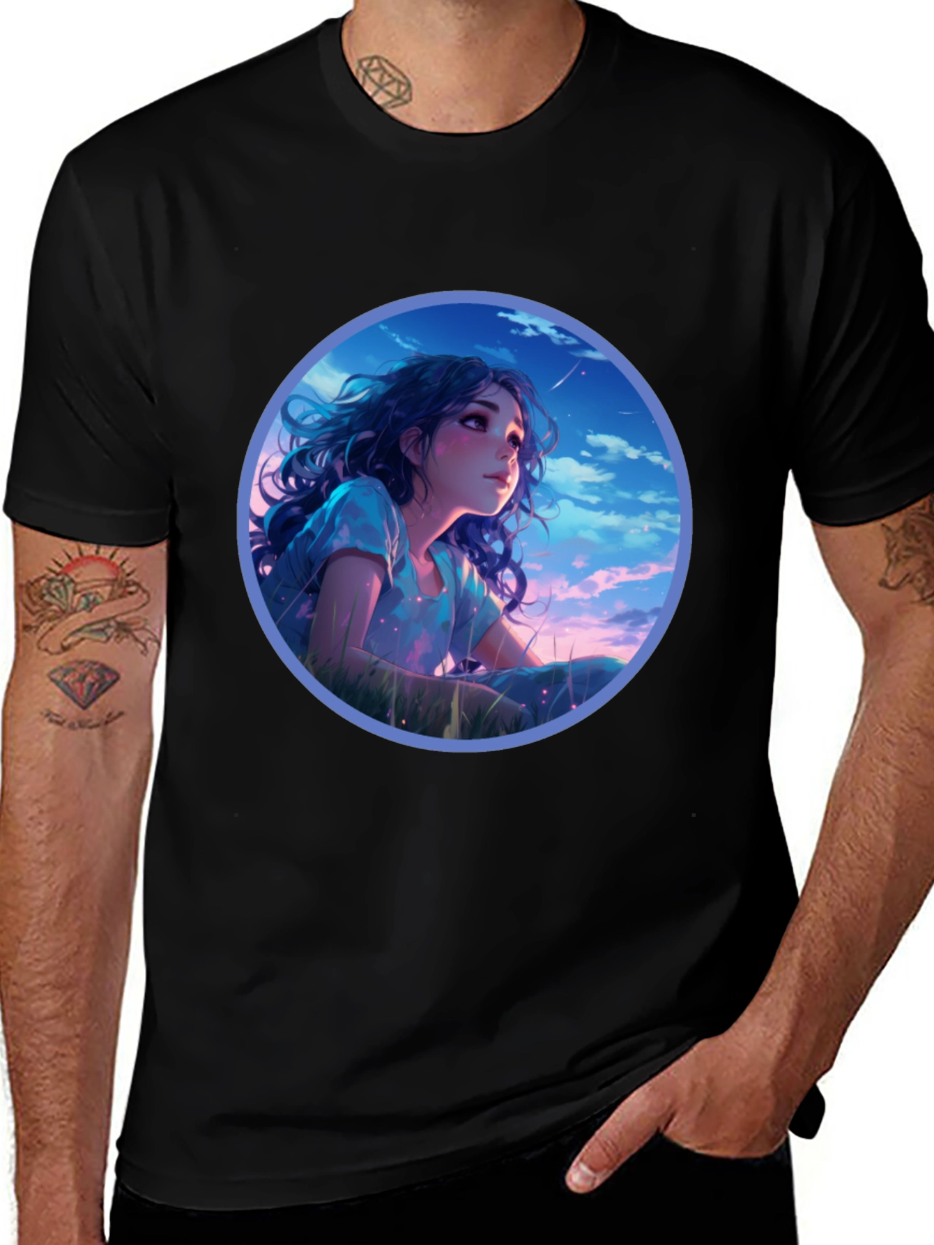 Variant 8 of Anime Girl Stargazing Black T-Shirt