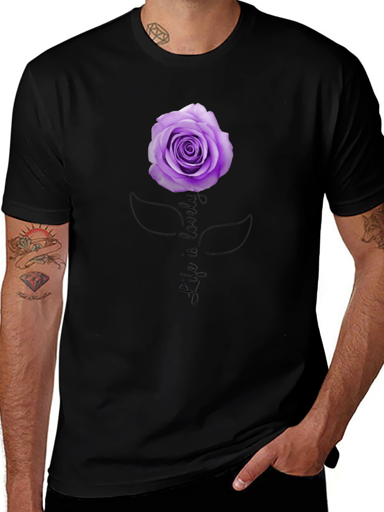 Variant 2 of Life Is Lovely Rose Graphic Tee - Black