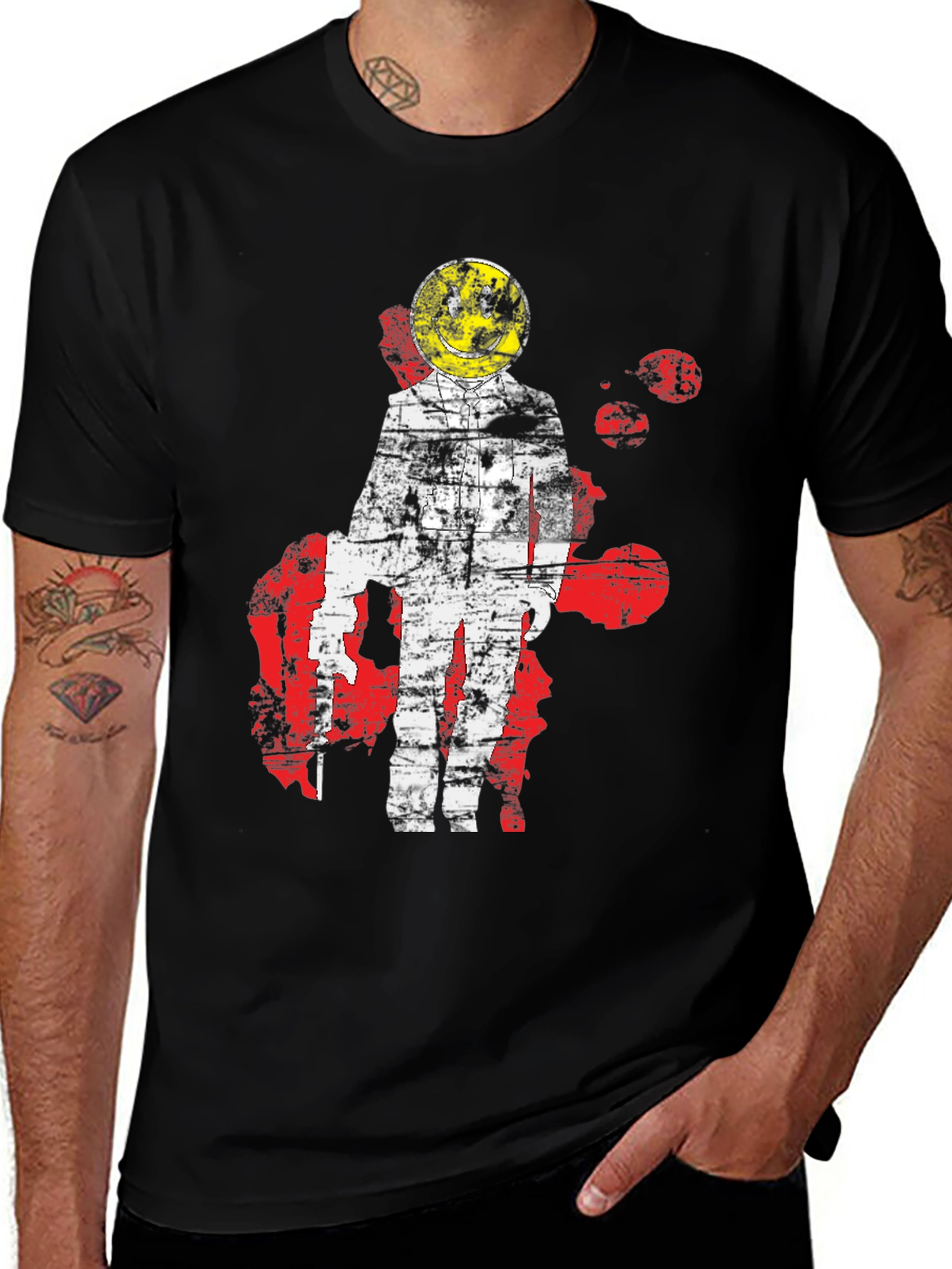 Variant 5 of Distressed Astronaut Smiley Graphic T-Shirt