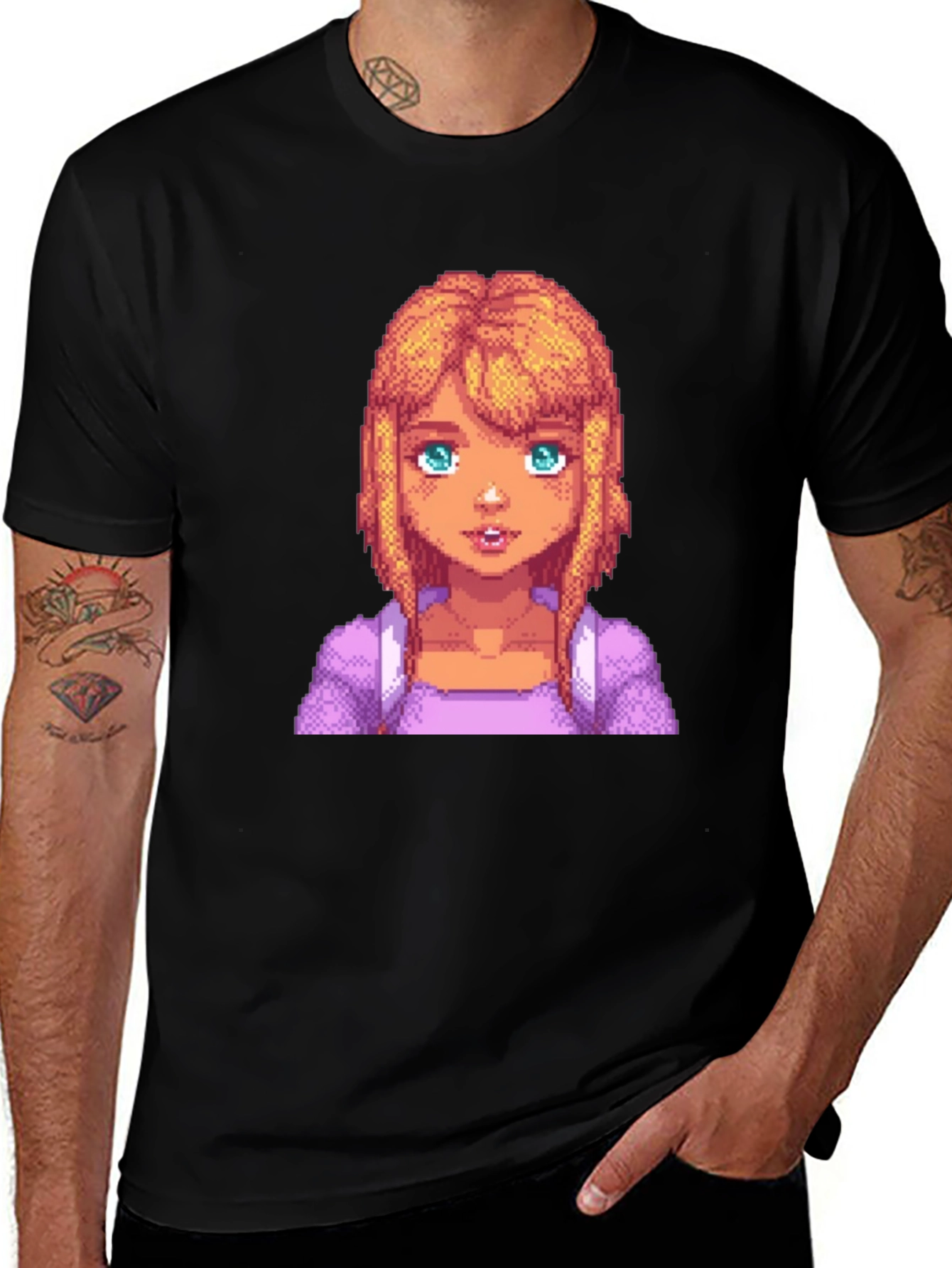 Stardew Valley Abigail Pixel Art Black T-Shirt