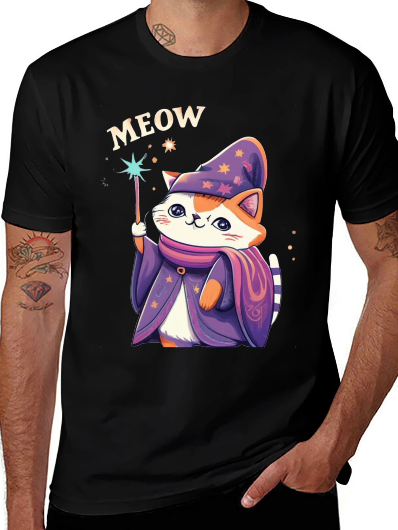 Wizard Cat Graphic T-Shirt - Meow Magic