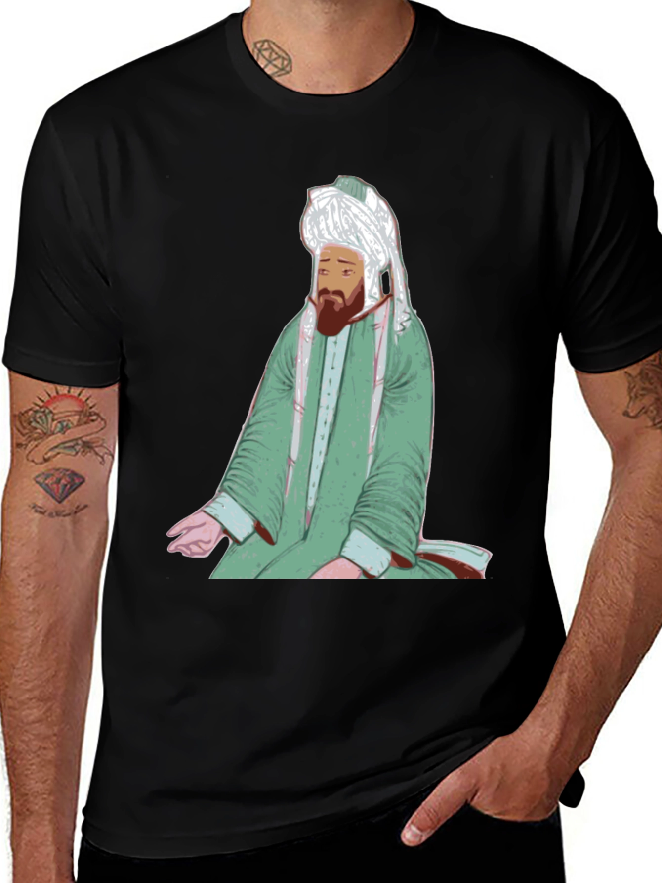 Rumi Portrait Black T-Shirt - Sufi Inspired Design
