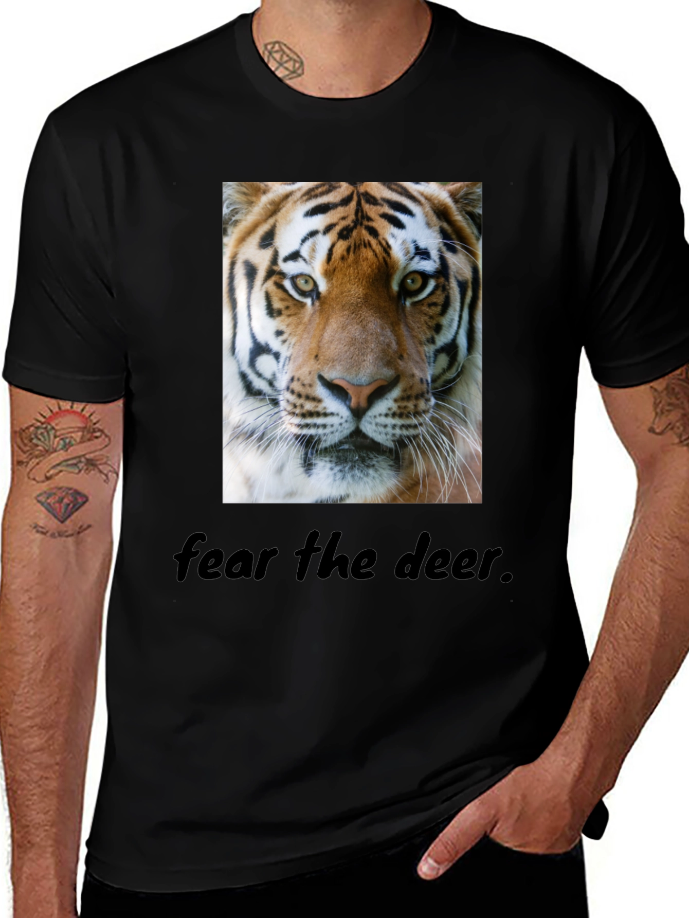 Variant 11 of Tiger Graphic Tee - Fear the Deer - Black Crew Neck