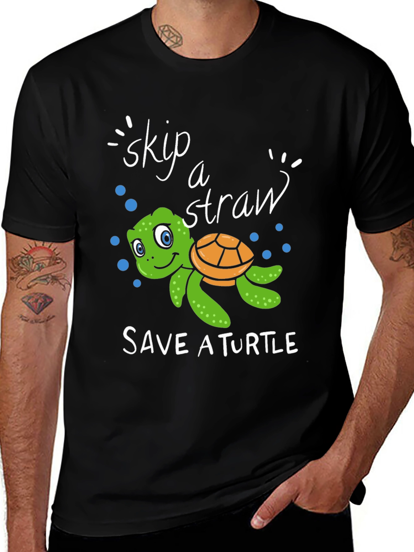 Variant 25 of Skip A Straw Save A Turtle Black T-Shirt