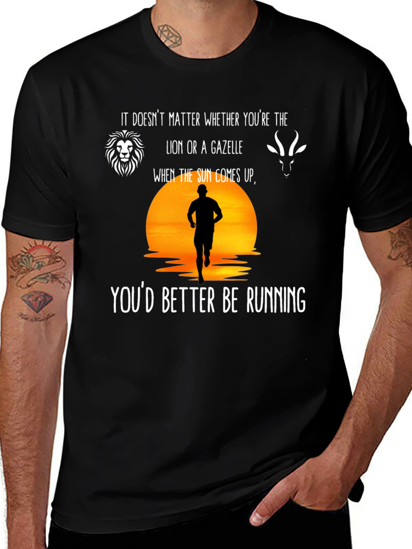 Lion and Gazelle Running T-Shirt - Motivational Tee