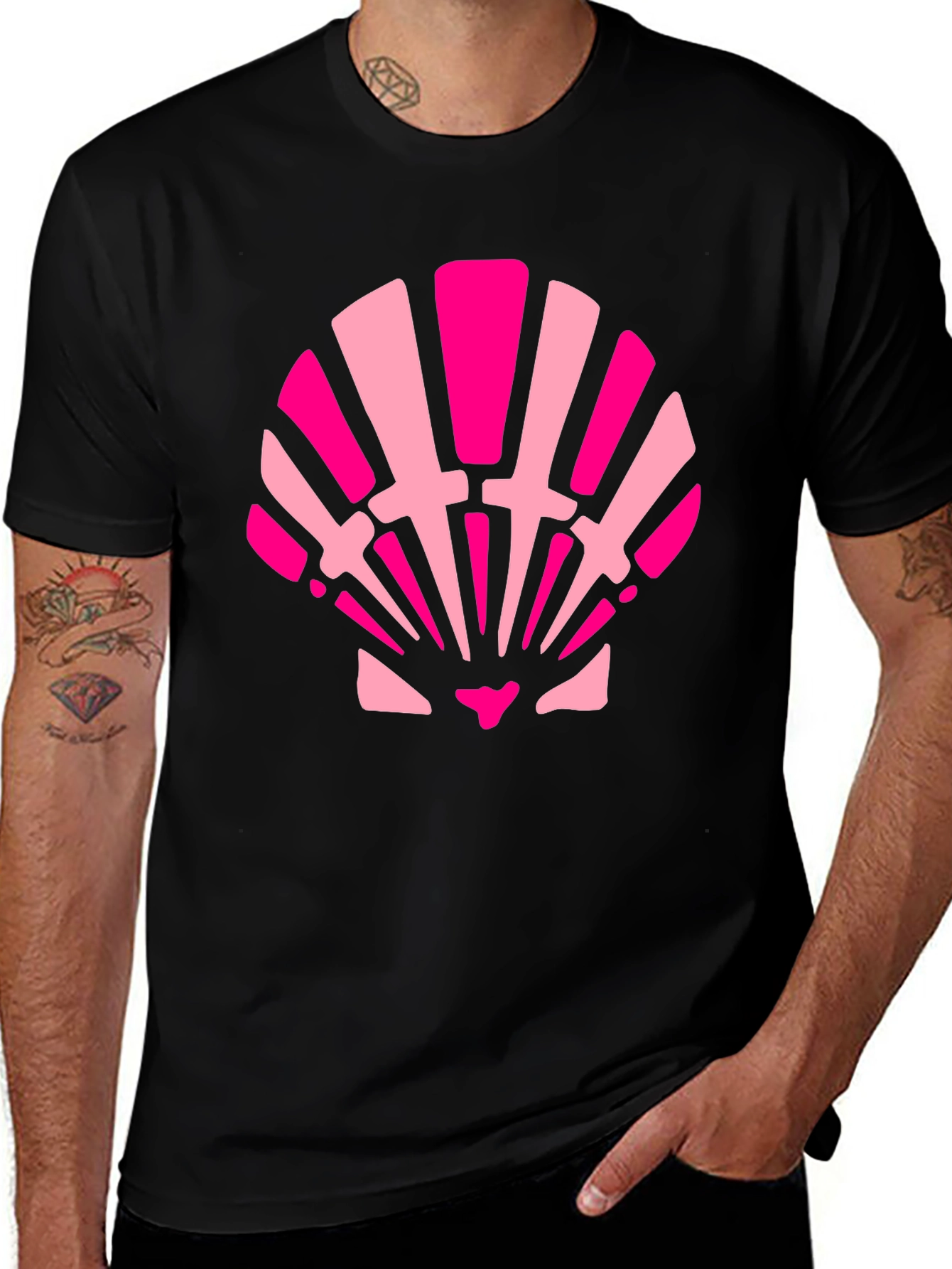 Variant 23 of Pink Seashell Graphic Tee - Black Cotton Blend