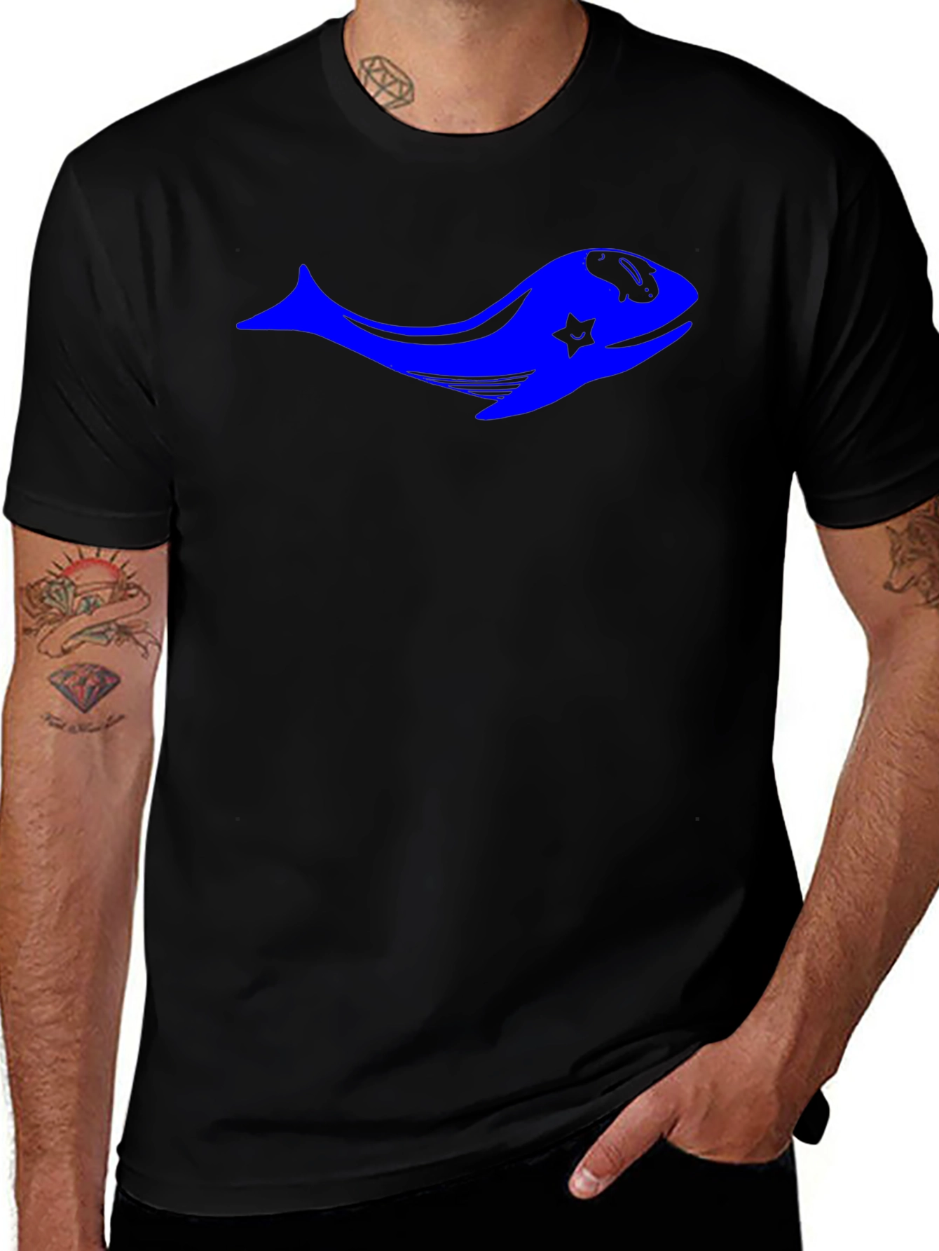 Variant 14 of Blue Whale Star Graphic Black T-Shirt