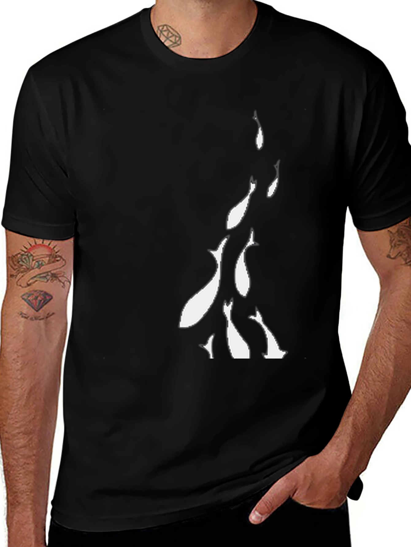 Black T-Shirt with Fish Graphic Design
