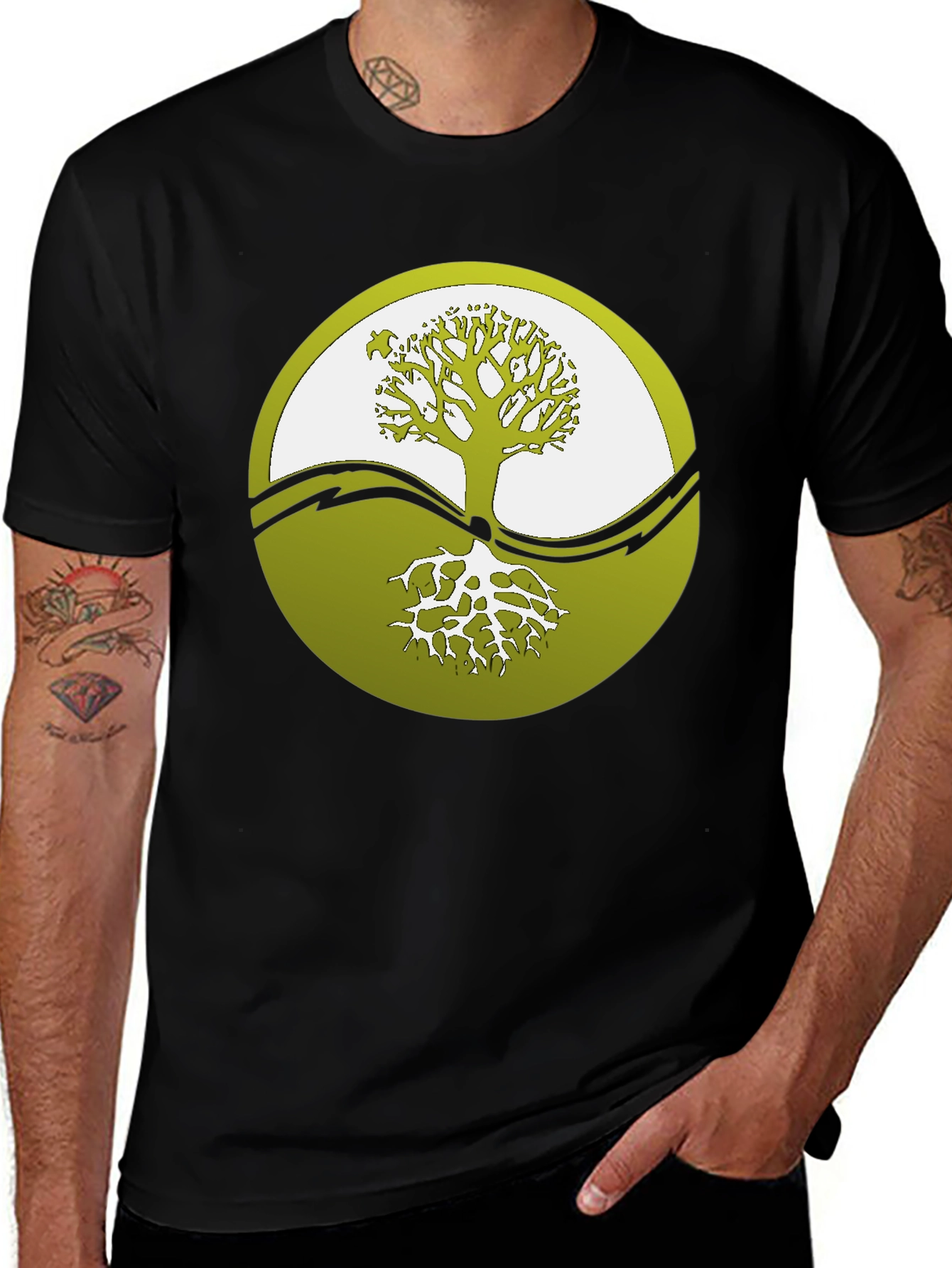 Variant 19 of Yin Yang Tree Graphic Tee - Black