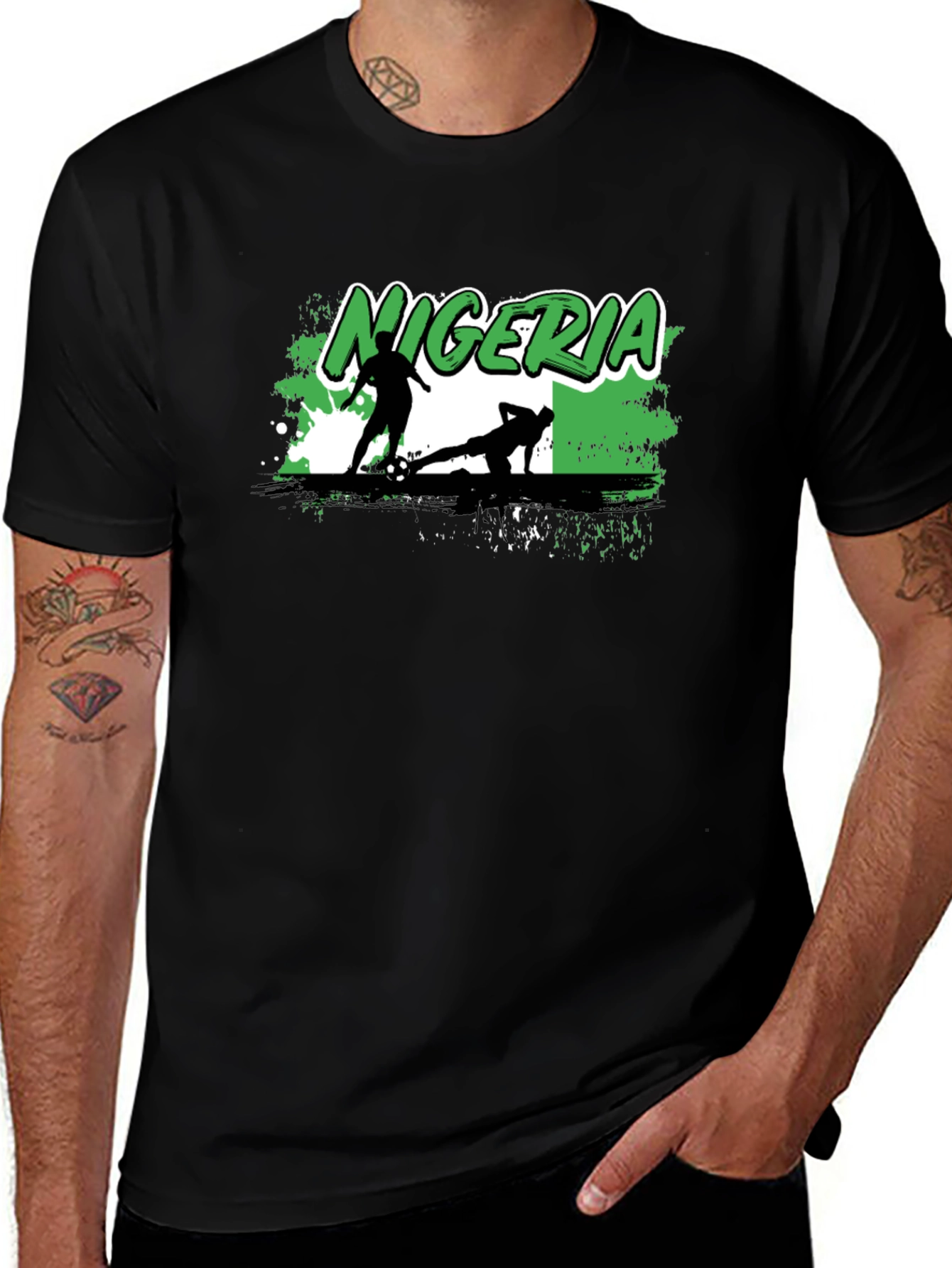 Variant 26 of Nigeria Soccer Graphic T-Shirt - Black Cotton Tee