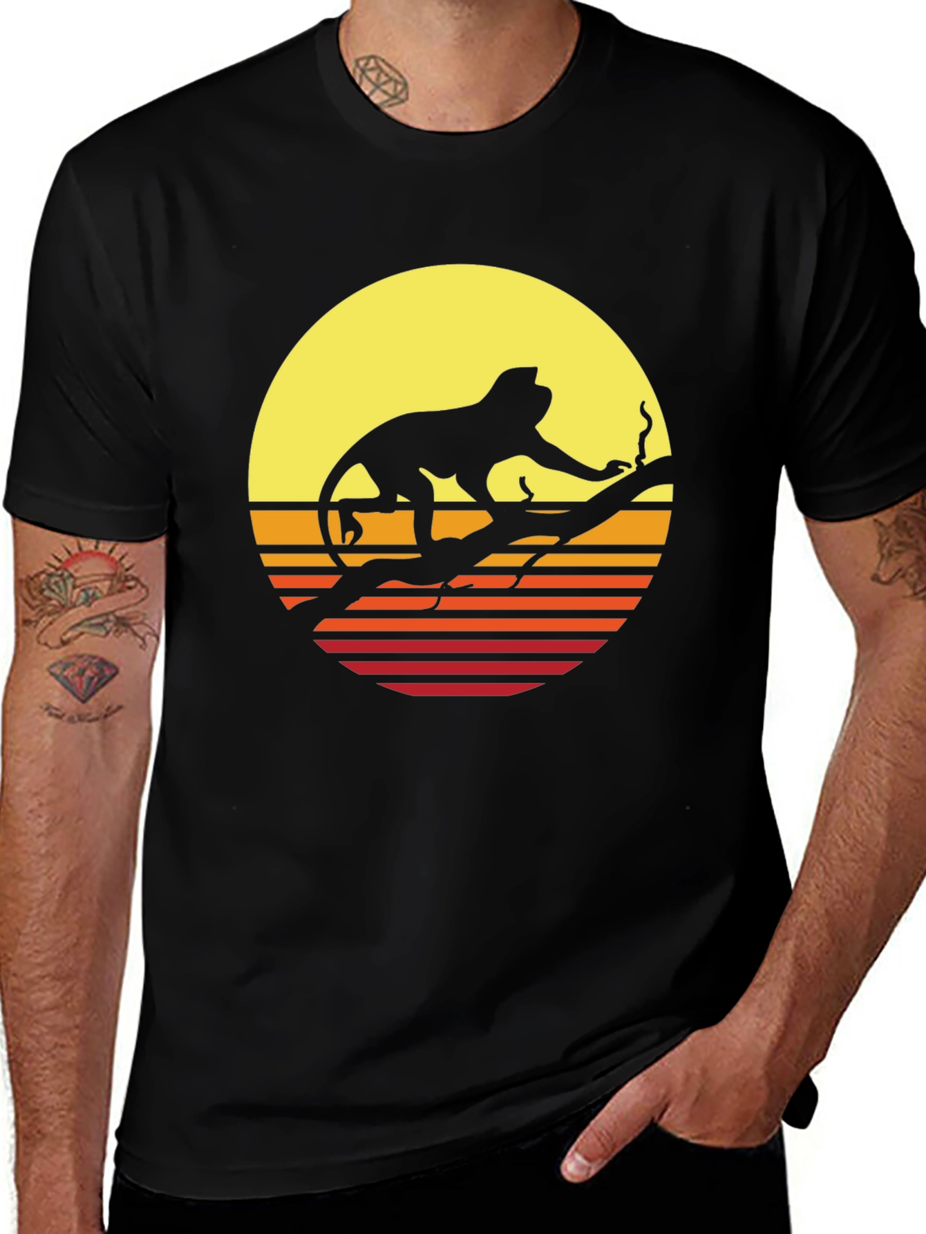 Variant 9 of Monkey Sunset Graphic Tee - Retro Style Comfort