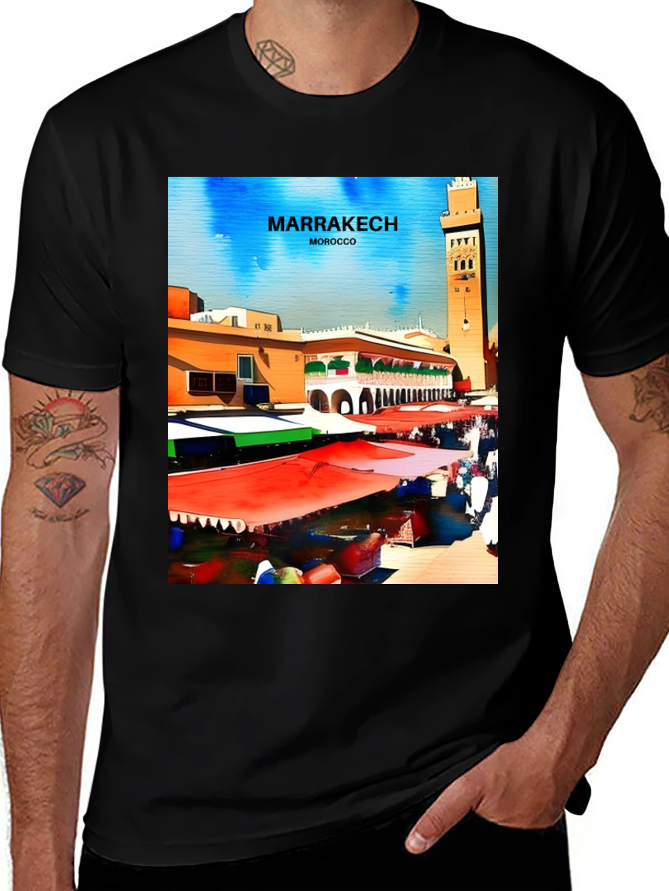 Marrakech Morocco Graphic Tee - Black Cotton T-Shirt