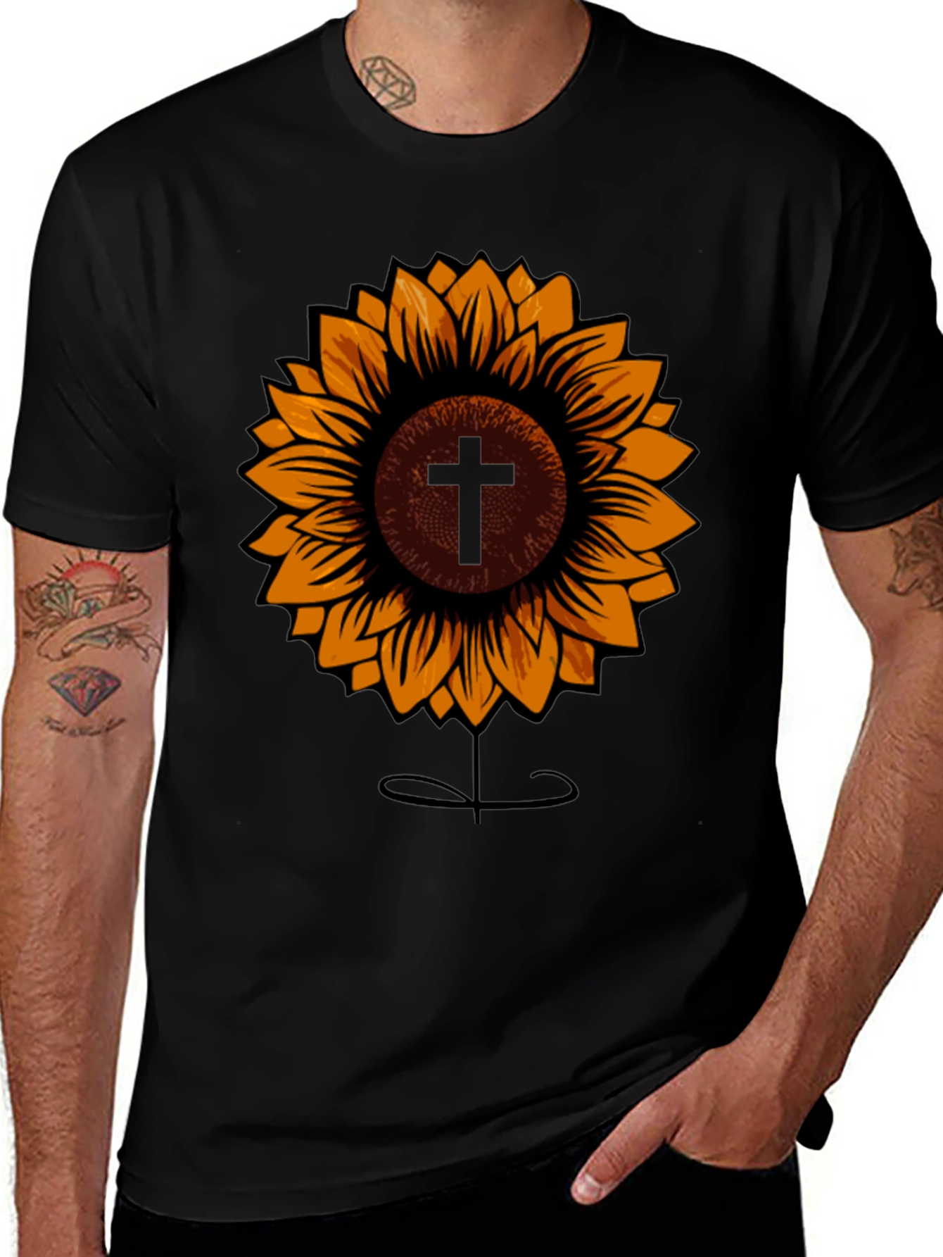 Sunflower Cross Graphic Tee - Stylish Christian Apparel