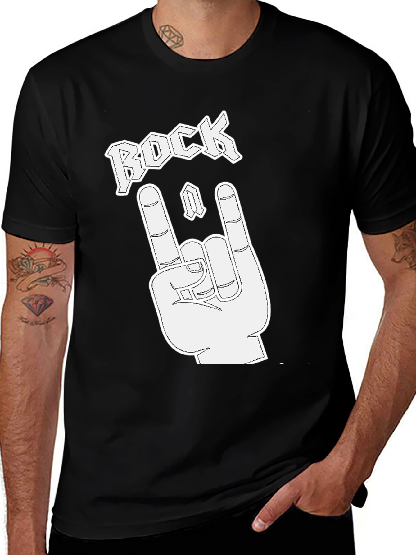 Variant 17 of Rock On Black T-Shirt Hand Gesture Graphic Tee