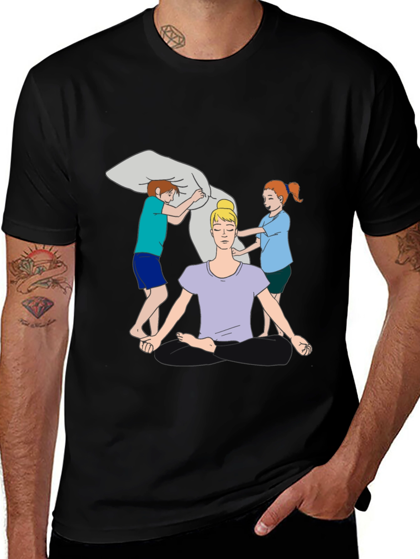 Variant 27 of Zen Mom T-Shirt - Meditation & Kids Pillow Fight