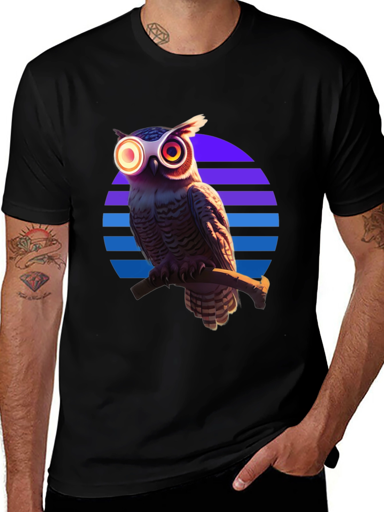 Variant 24 of Retro Owl T-Shirt: Geometric Sunset Design