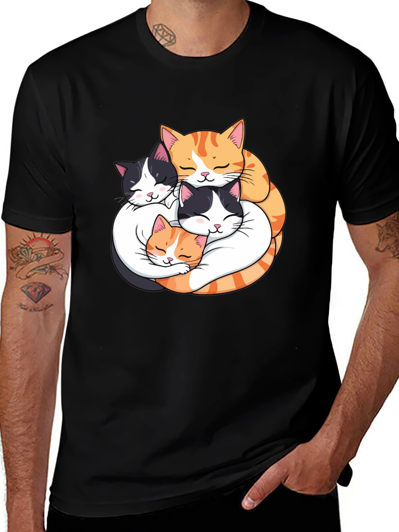 Variant 21 of Cute Cats Hugging Graphic Tee - Black