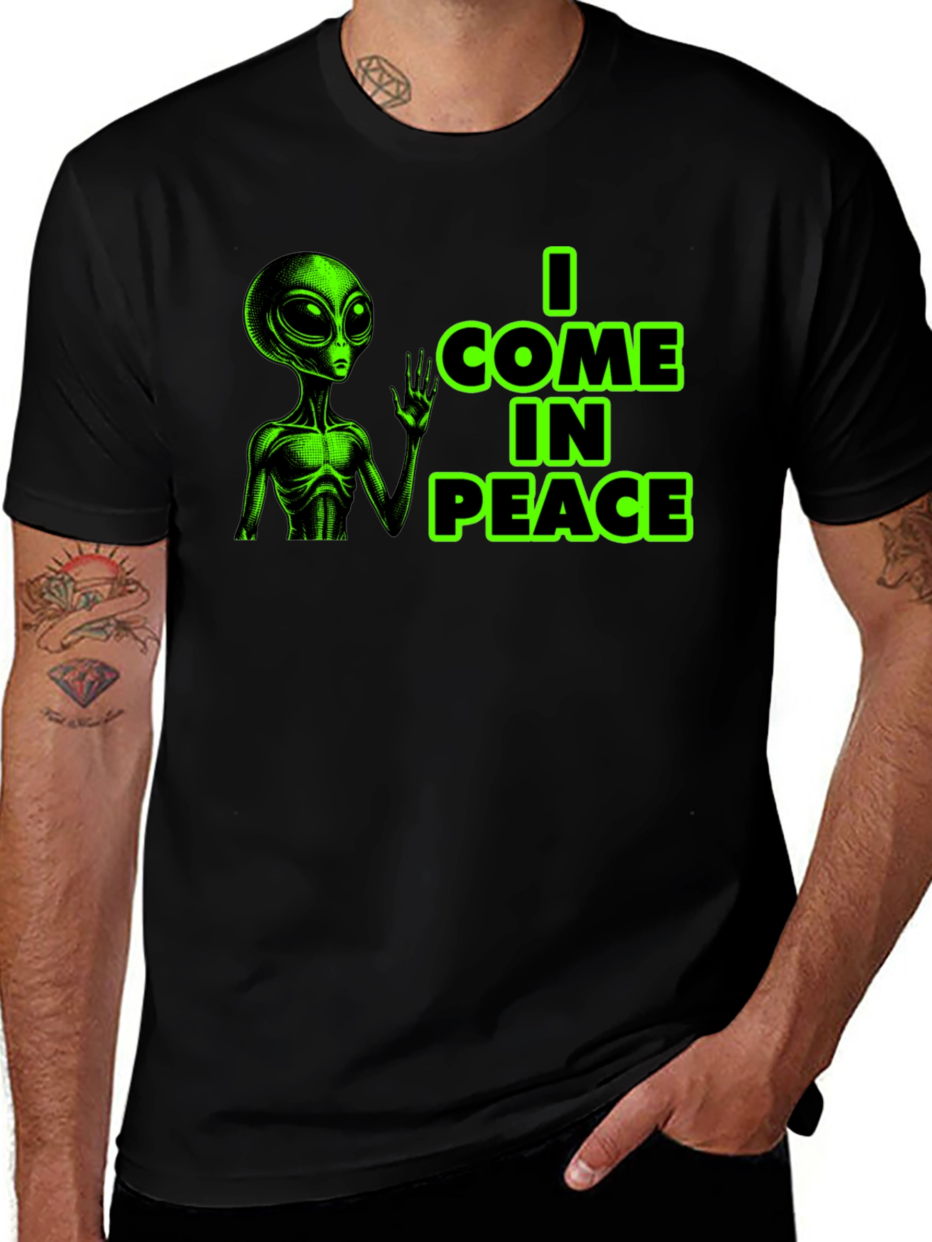 Variant 13 of I Come In Peace Alien Graphic Tee - Black
