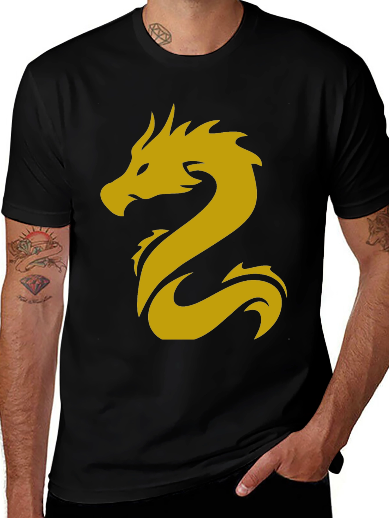 Variant 10 of Golden Dragon Graphic Tee - Stylish Black T-Shirt