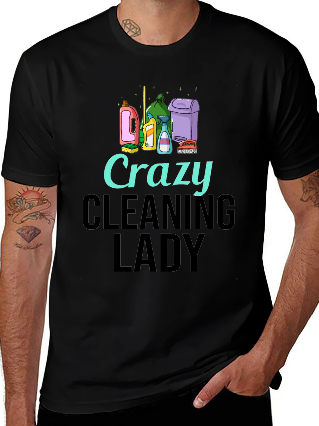 Variant 20 of Crazy Cleaning Lady Graphic Tee - Black
