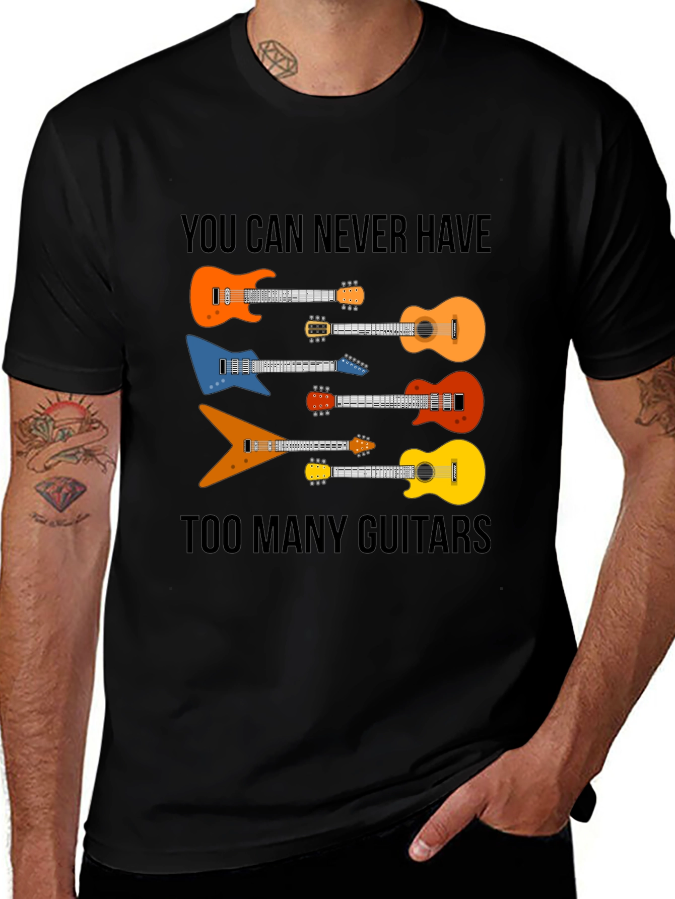 Black Guitar Lover T-Shirt - You Can Never Have Too Many Guitars main image