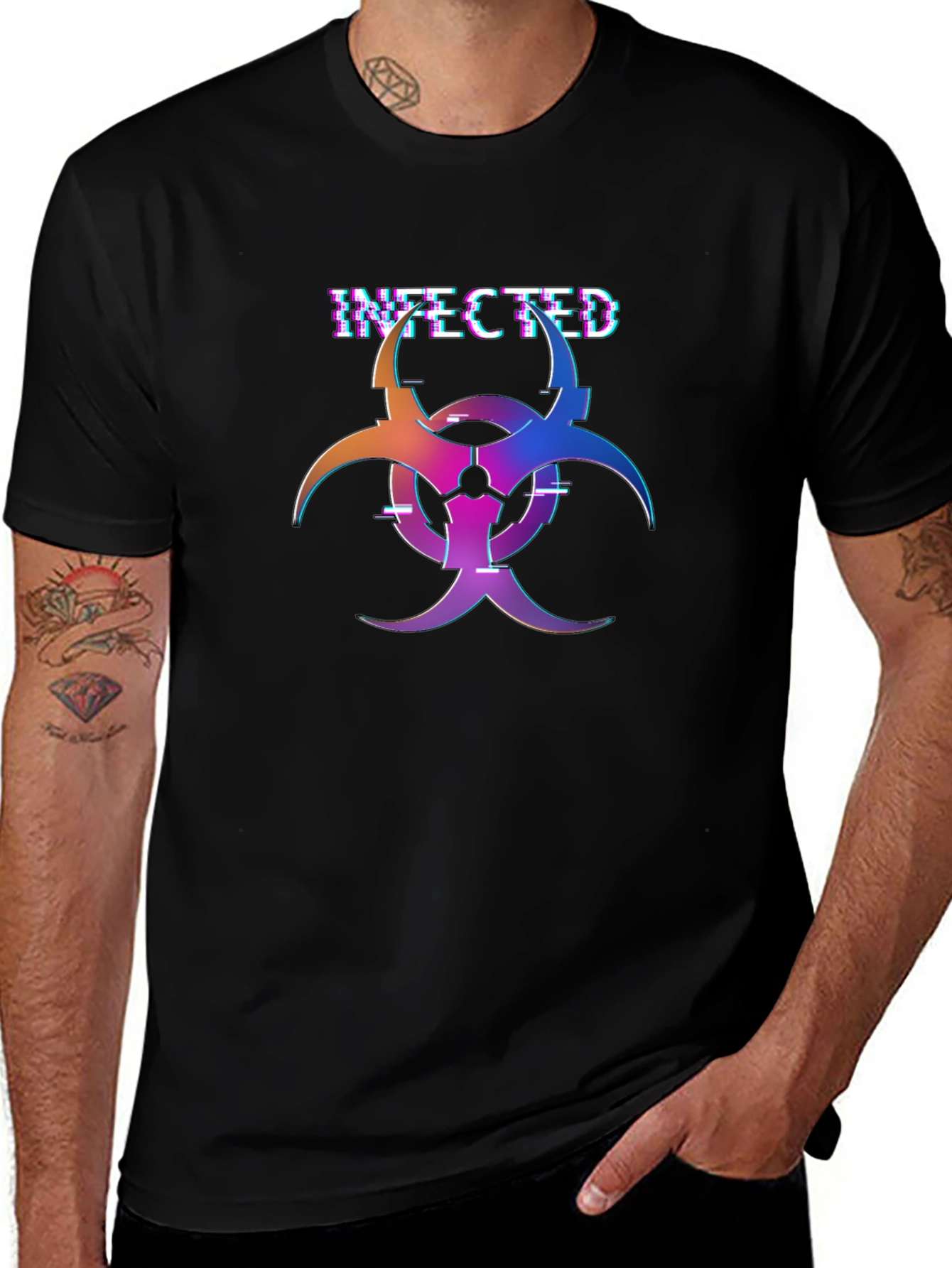 Variant 19 of Infected Glitchcore Graphic T-Shirt - Biohazard Symbol