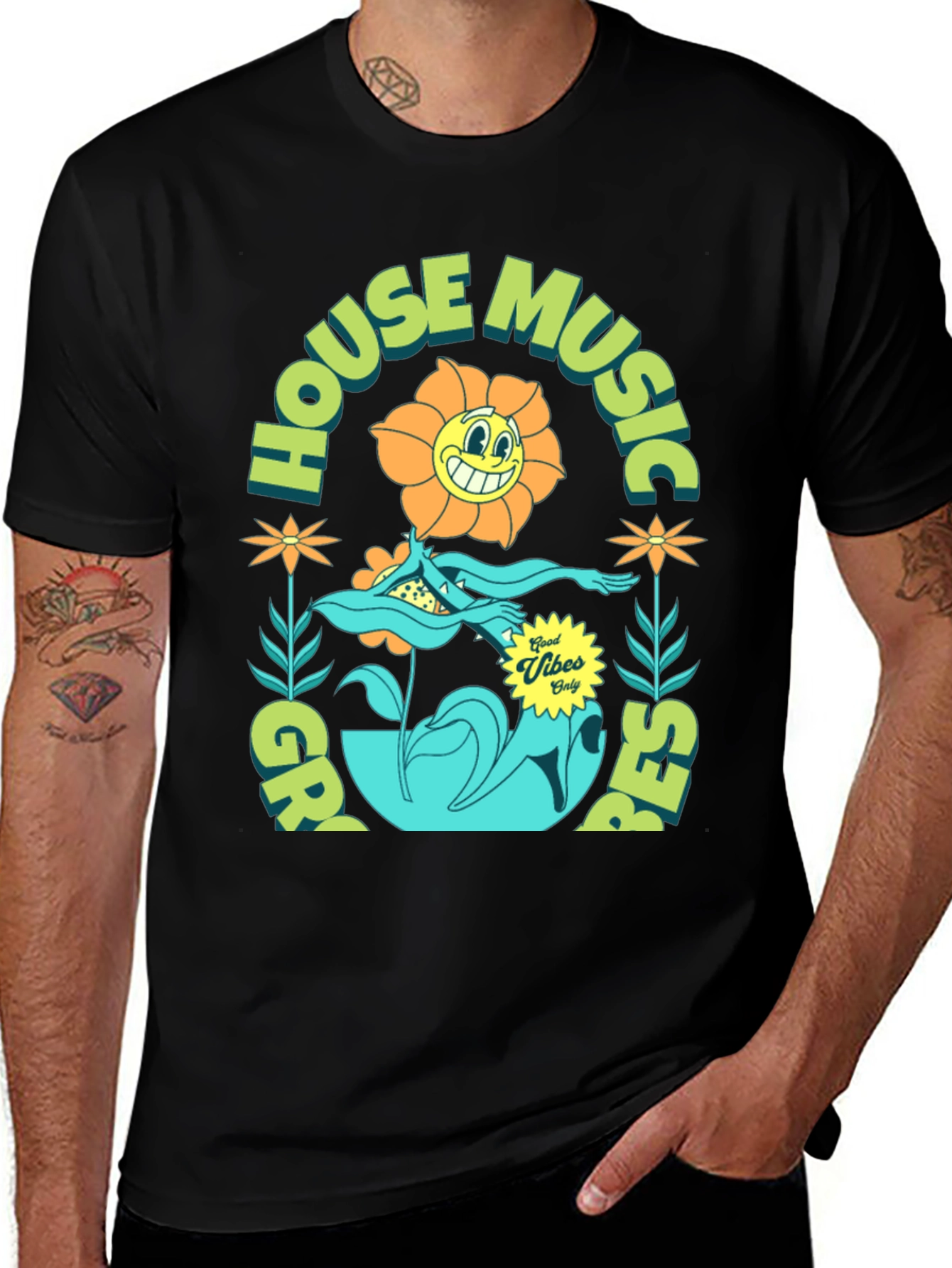 Variant 20 of Groovy House Music Graphic Tee - Black