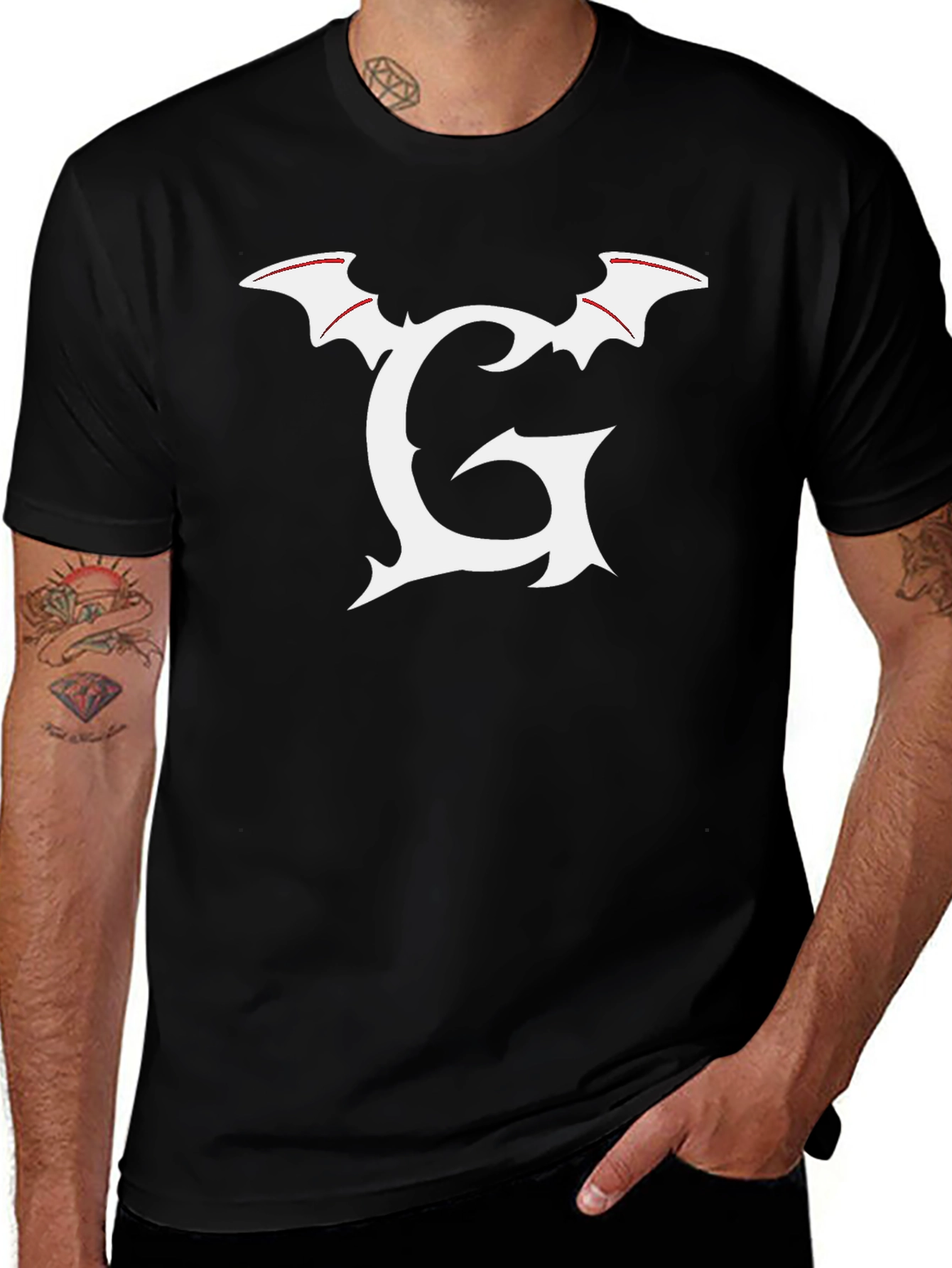 Variant 8 of Bat Wing "G" Graphic Black T-Shirt