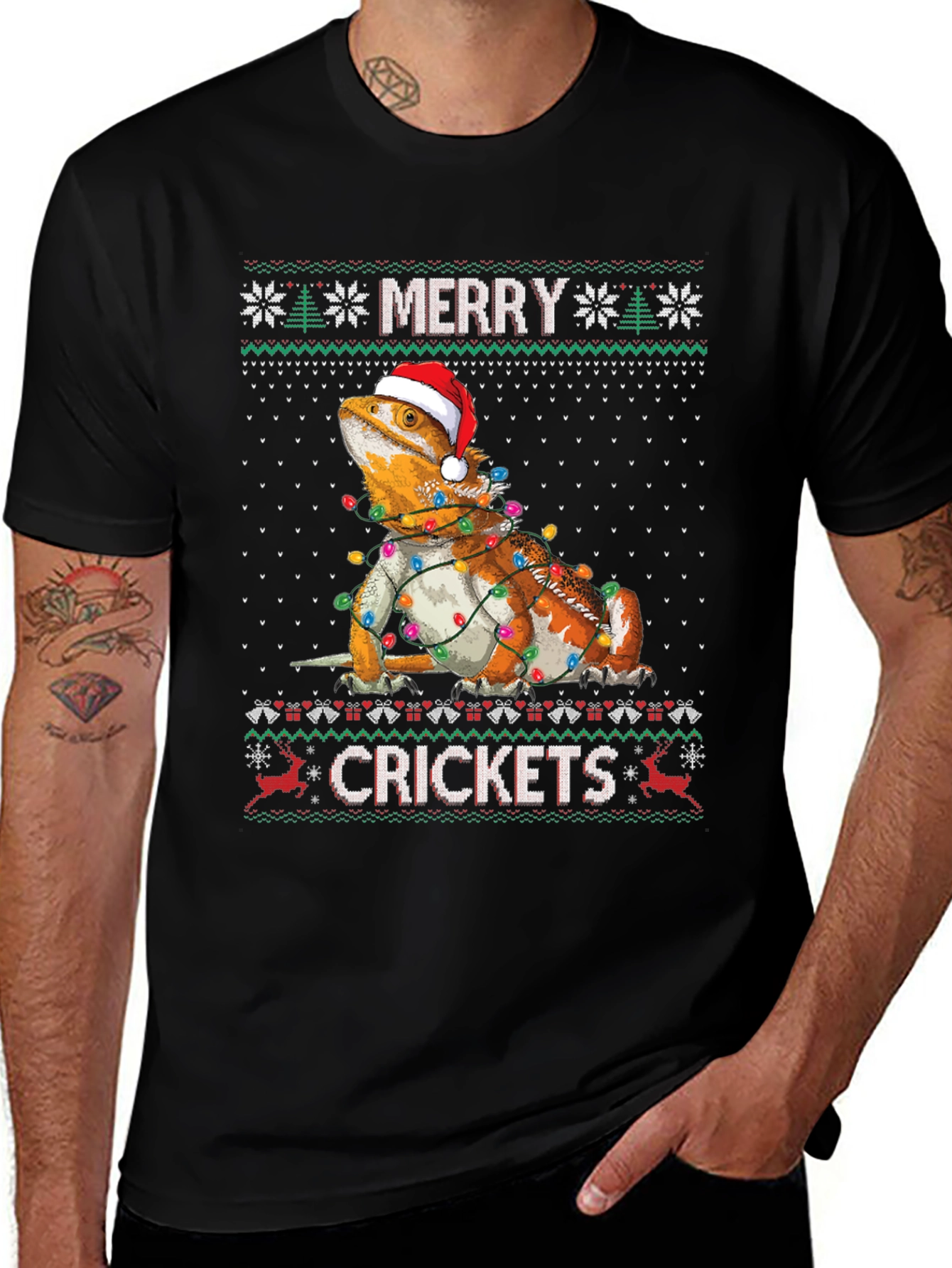 Merry Crickets Bearded Dragon Ugly Christmas Sweater T-Shirt