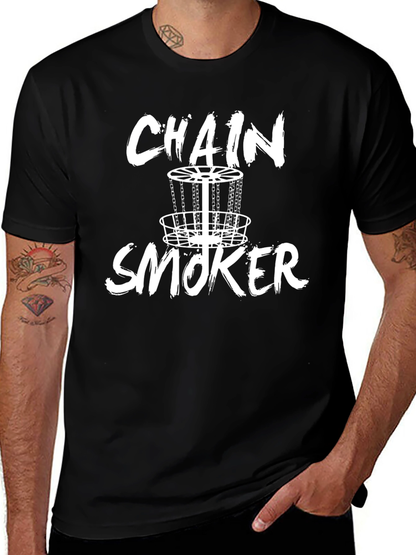 Variant 6 of Chain Smoker Disc Golf T-Shirt - Black Graphic Tee