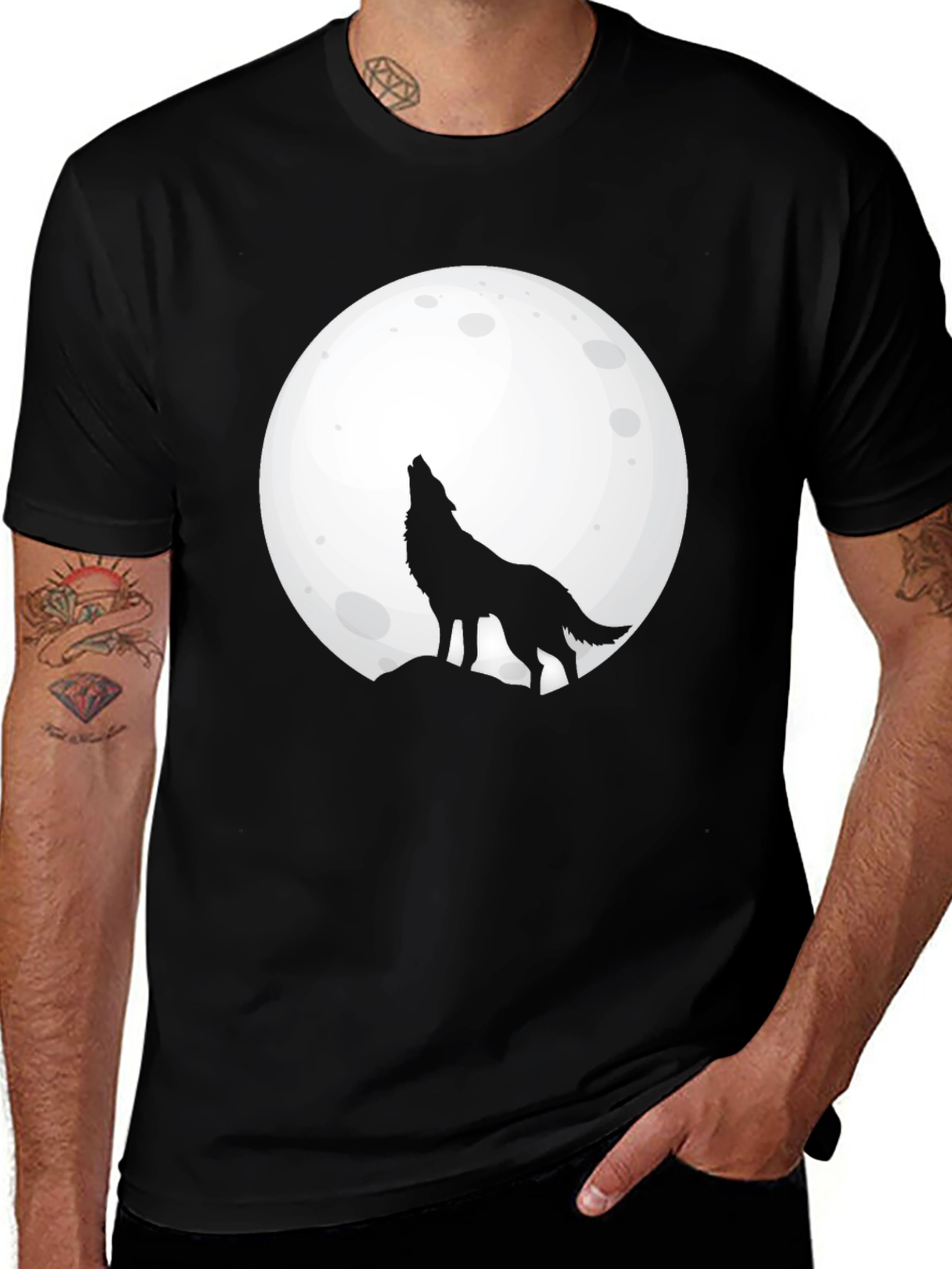 Variant 14 of Wolf Moon T-Shirt - Black Cotton Graphic Tee
