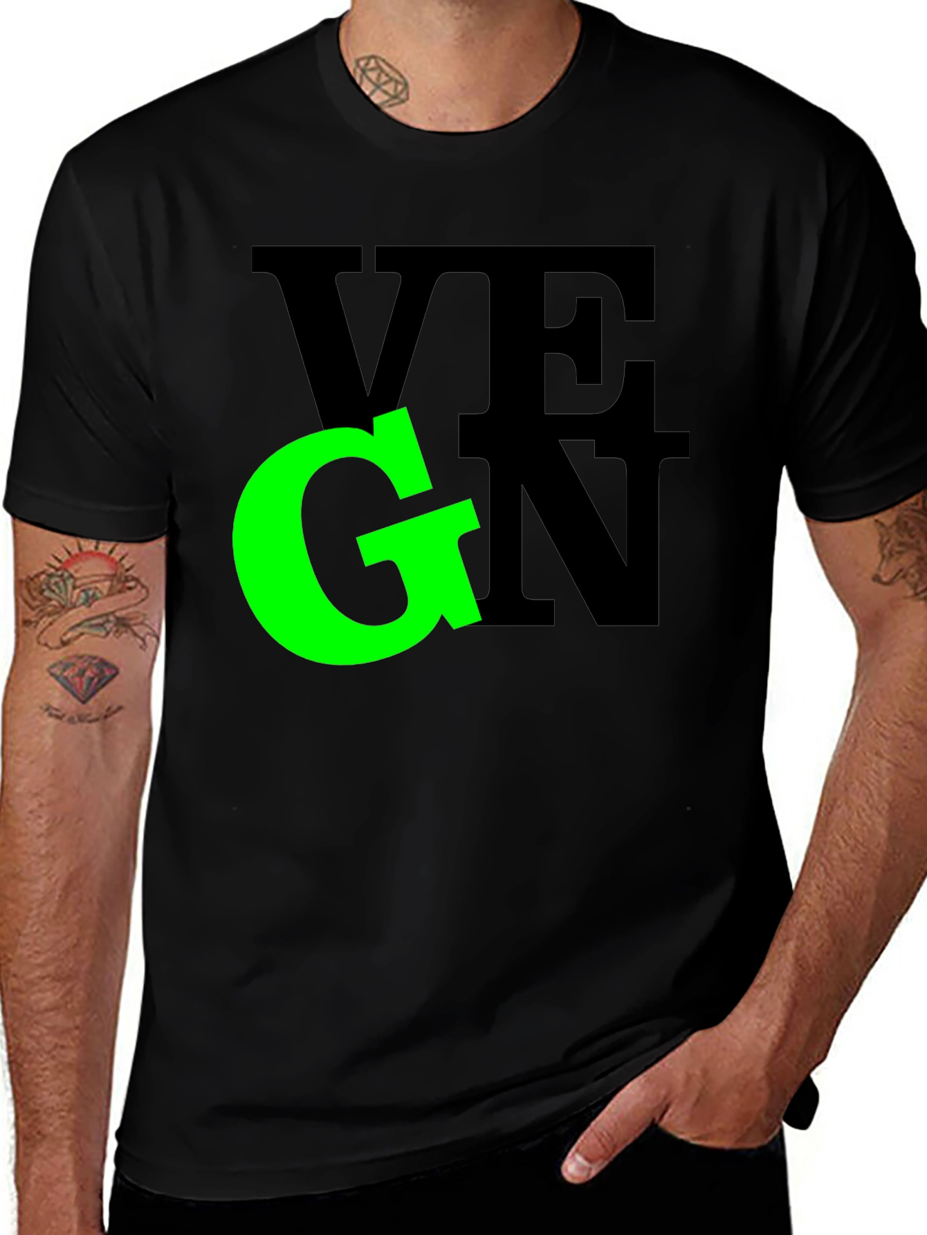 Variant 2 of Vegan Graphic Tee - Black Crew Neck T-Shirt