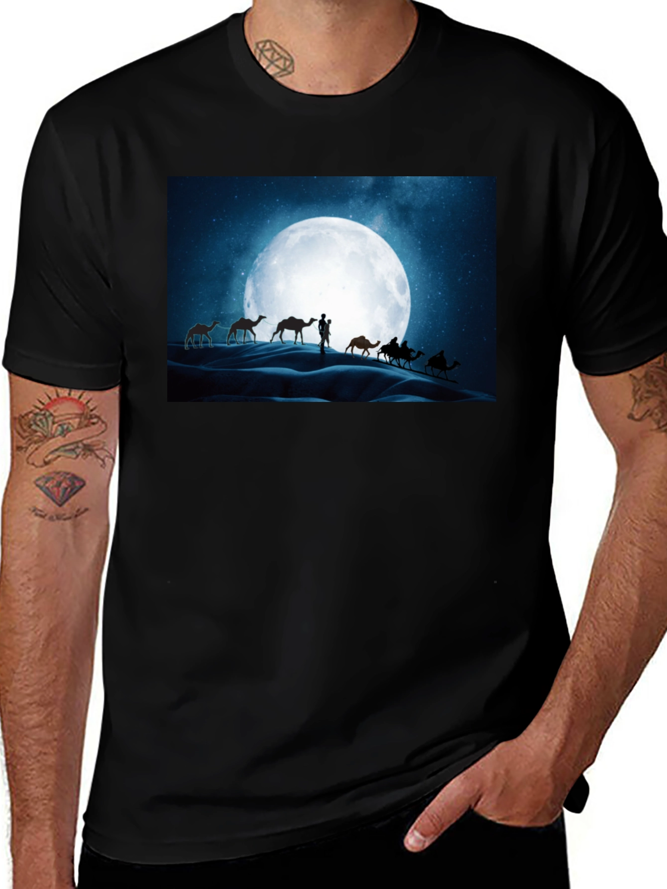 Camel Desert Moon Black T-Shirt