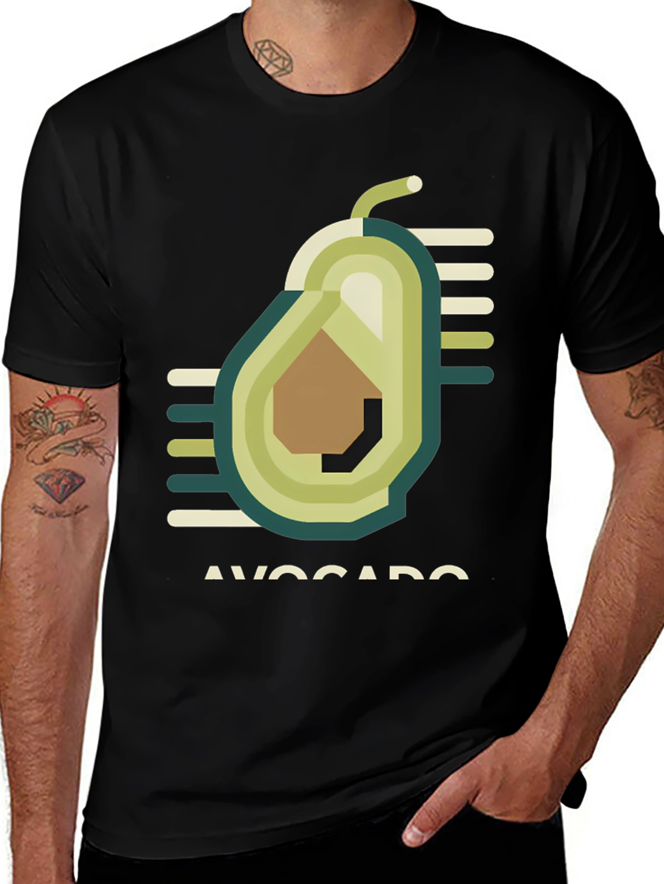 Variant 8 of Geometric Avocado Graphic Tee - Trendy Black T-Shirt