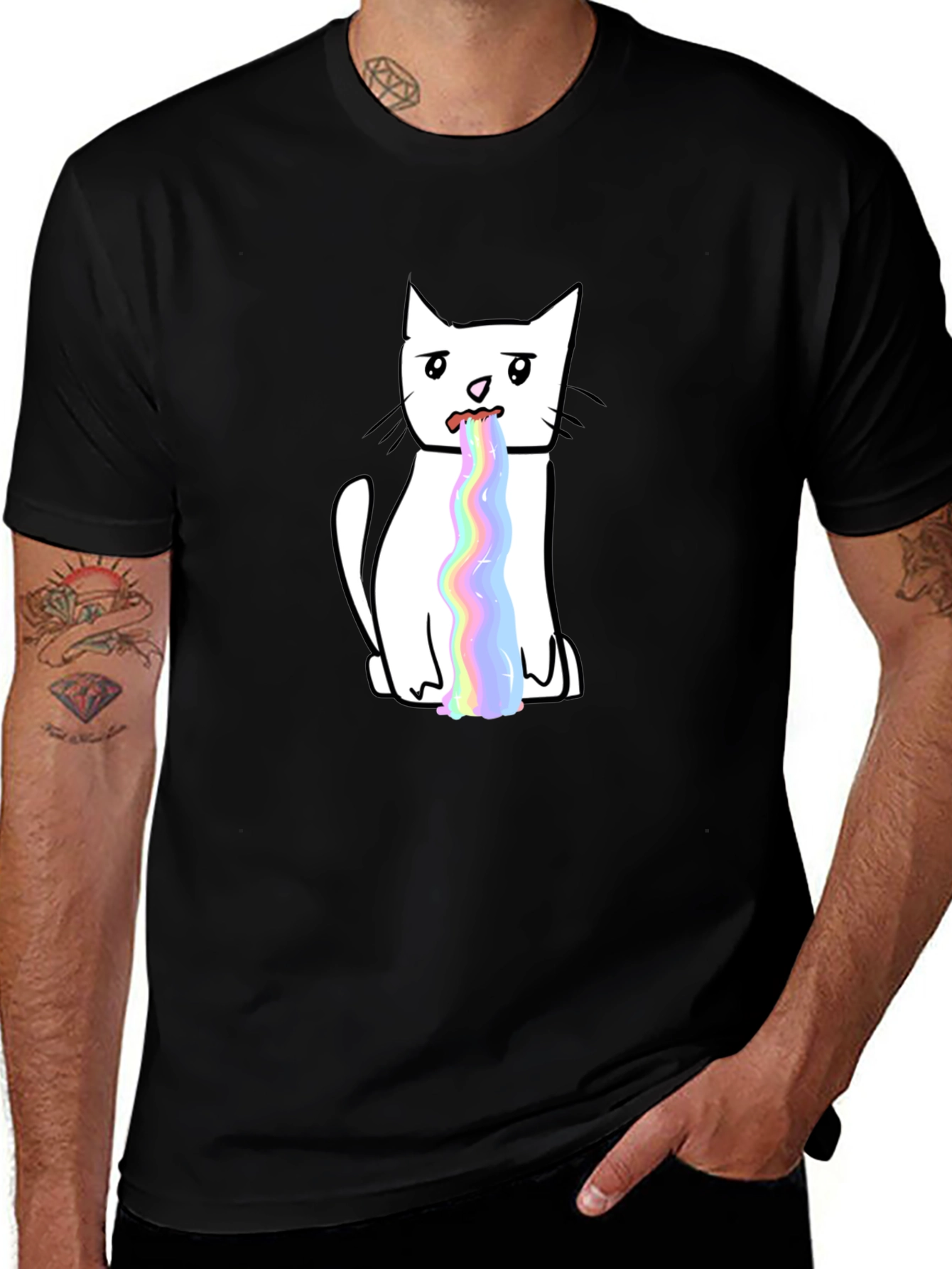 Variant 12 of Funny Rainbow Puke Cat Graphic T-Shirt
