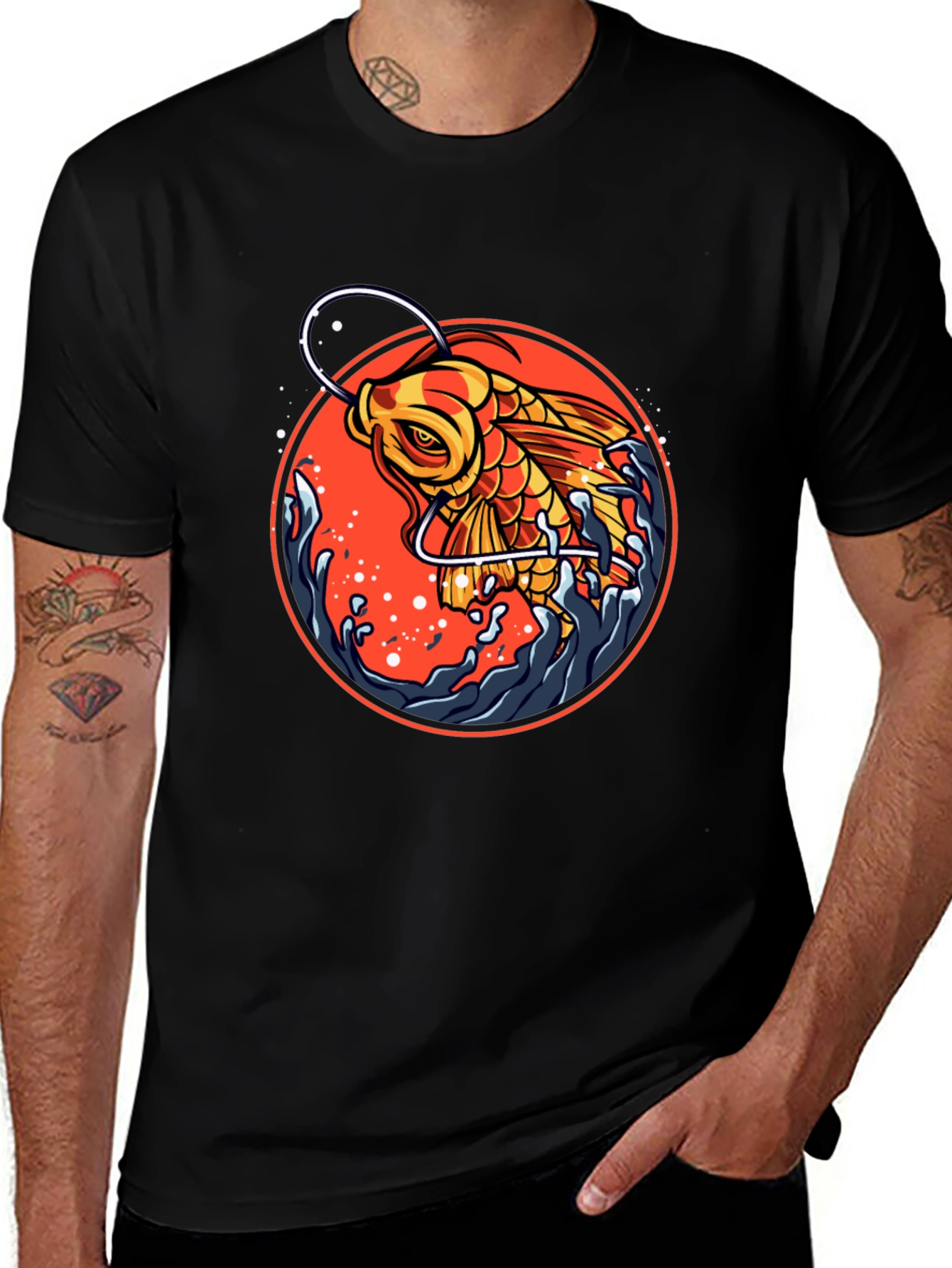 Variant 26 of Koi Fish Graphic Print Crew Neck T-Shirt