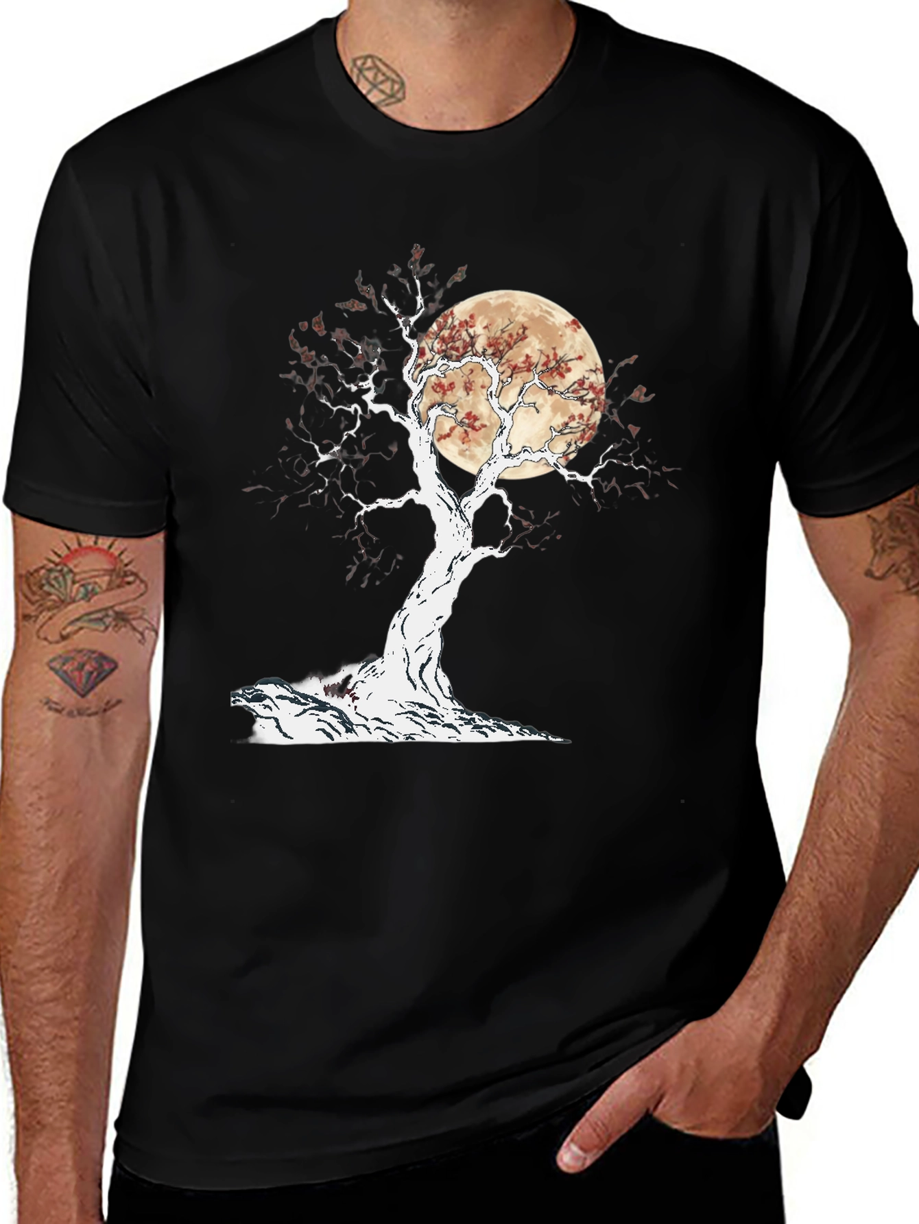 Variant 11 of Bonsai Moon Graphic Tee - Black Cotton Blend