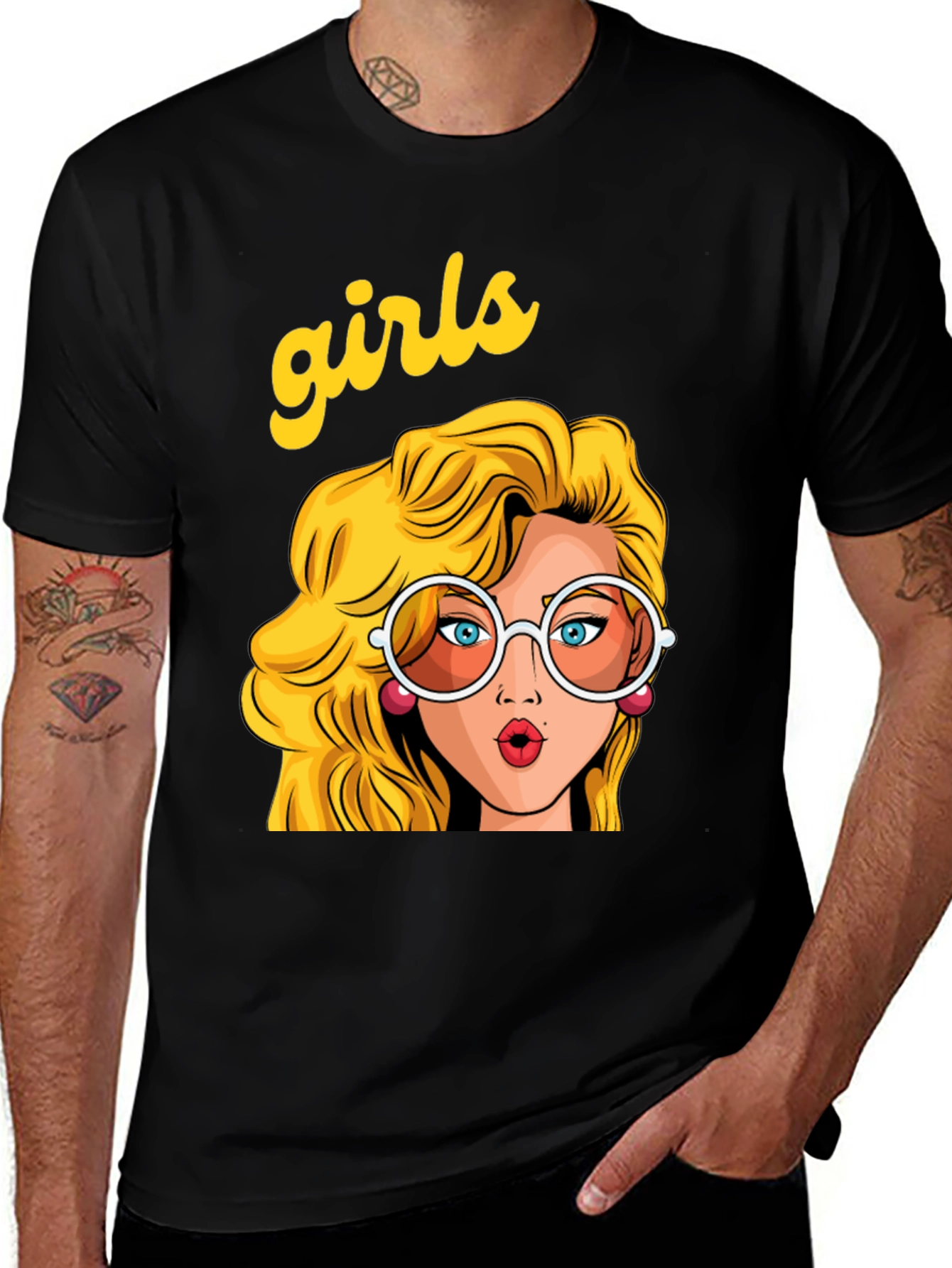 Variant 15 of Retro 'Girls' Graphic Print Black T-Shirt