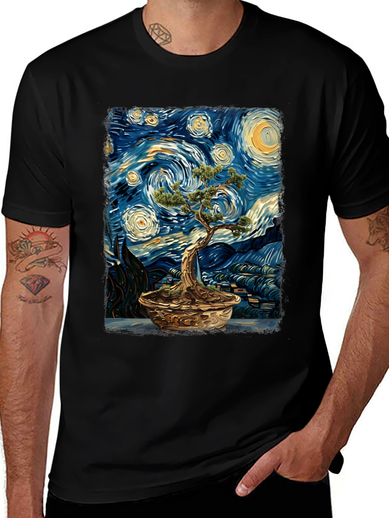 Variant 8 of Starry Night Bonsai Tree Graphic Tee