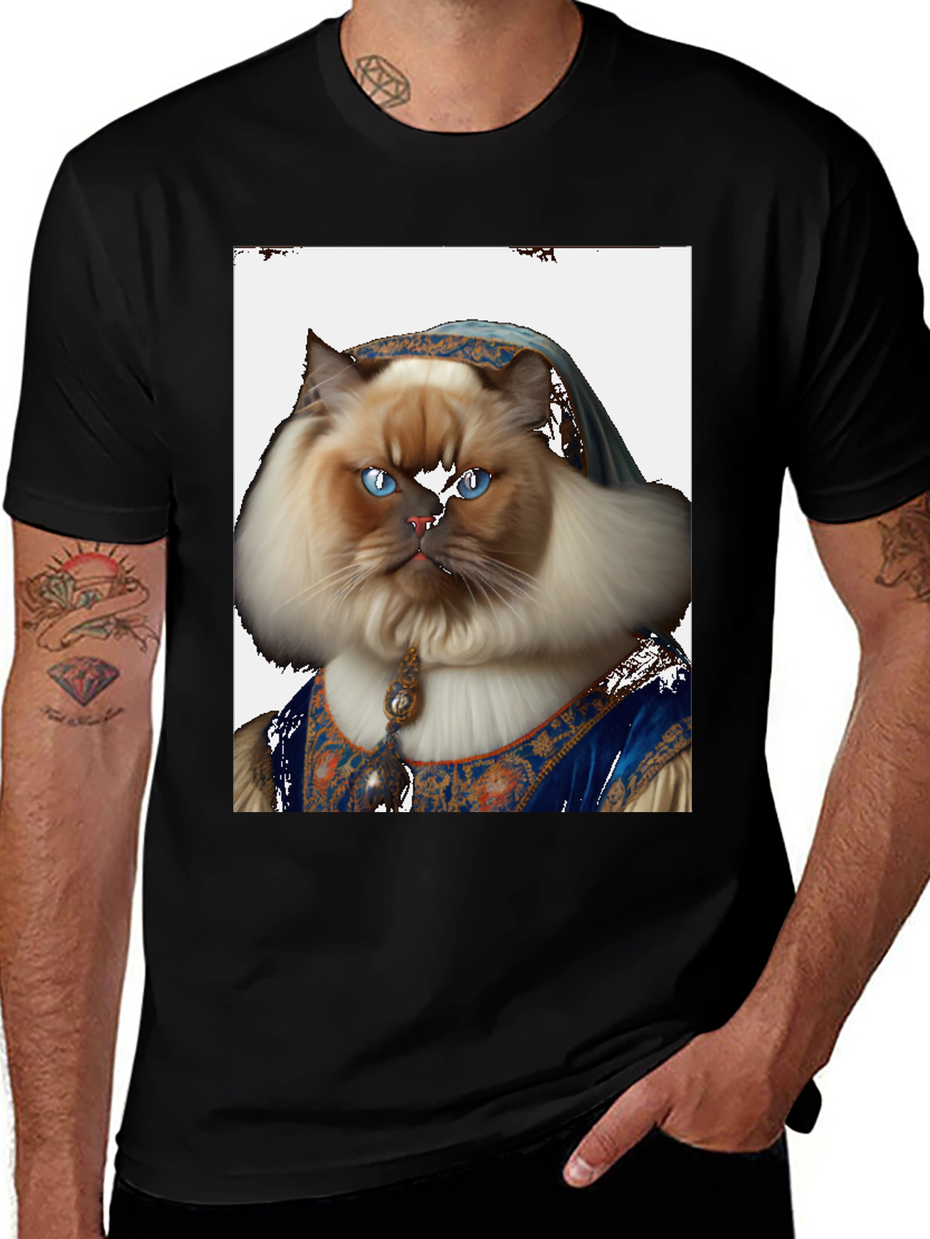 Variant 18 of Renaissance Cat Portrait T-Shirt - Black
