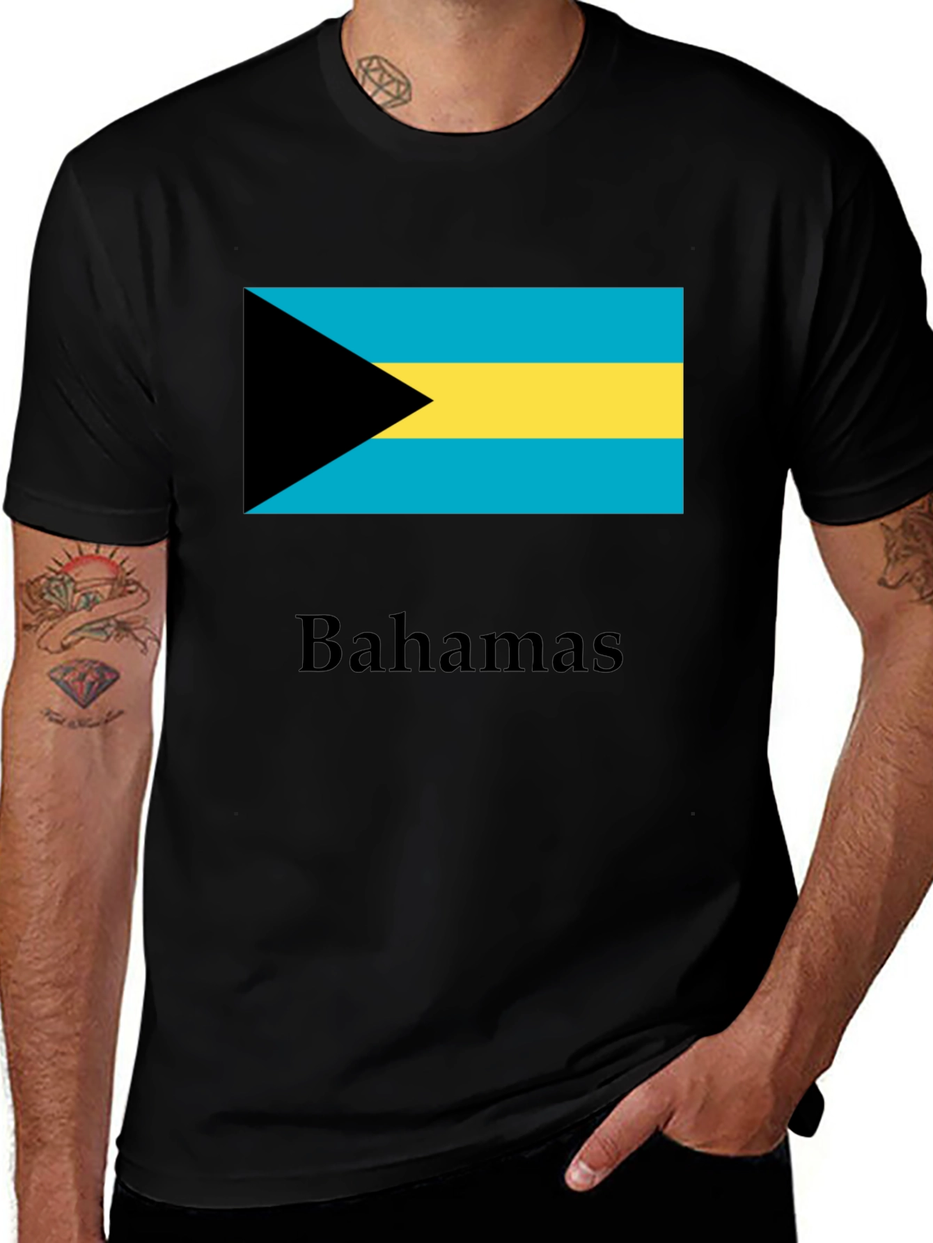 Bahamas Flag Graphic T-Shirt - Black