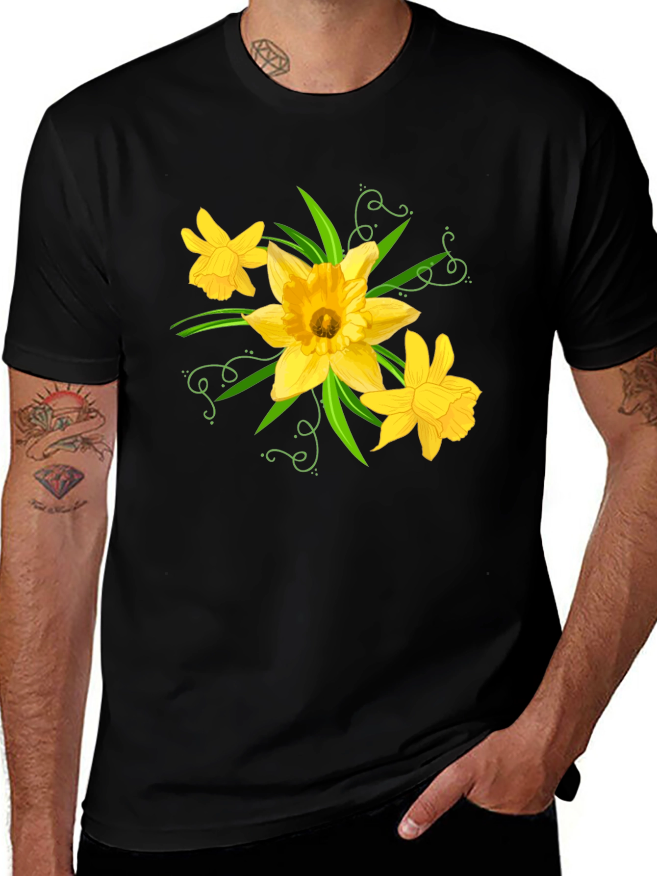 Daffodil Graphic Tee - Black Cotton T-Shirt